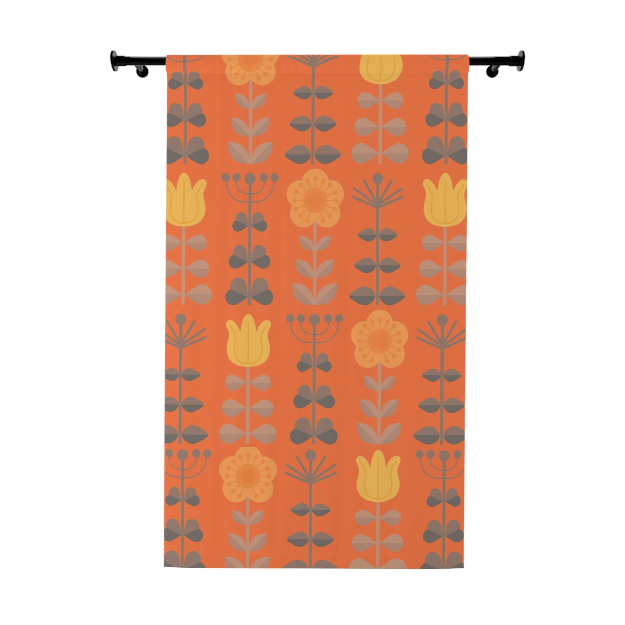 Scandinavian Curtains, Modern Danish, Nordic, Hygge, Orange, Yellow, Retro Folk Art Flowers, Floral Blackout Window Curtains - Mid Century Modern Gal