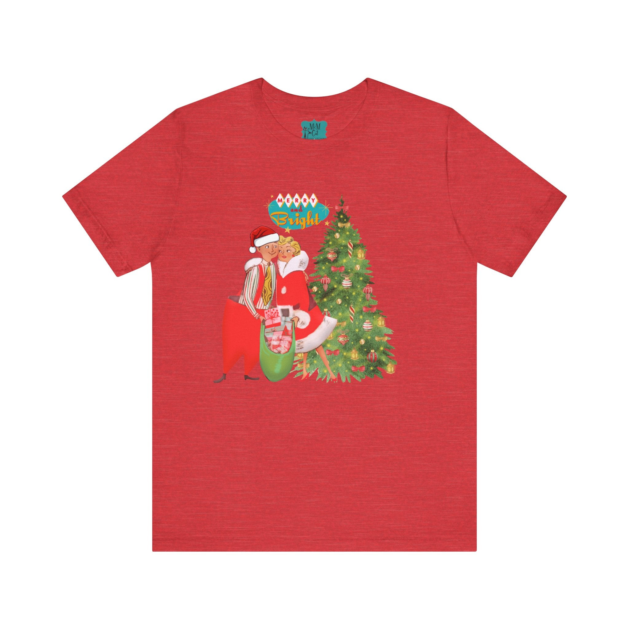Festive Kitch Mid Mod Christmas Couple Tee - Unisex Short Sleeve Jersey Shirt - Mid Century Modern Gal