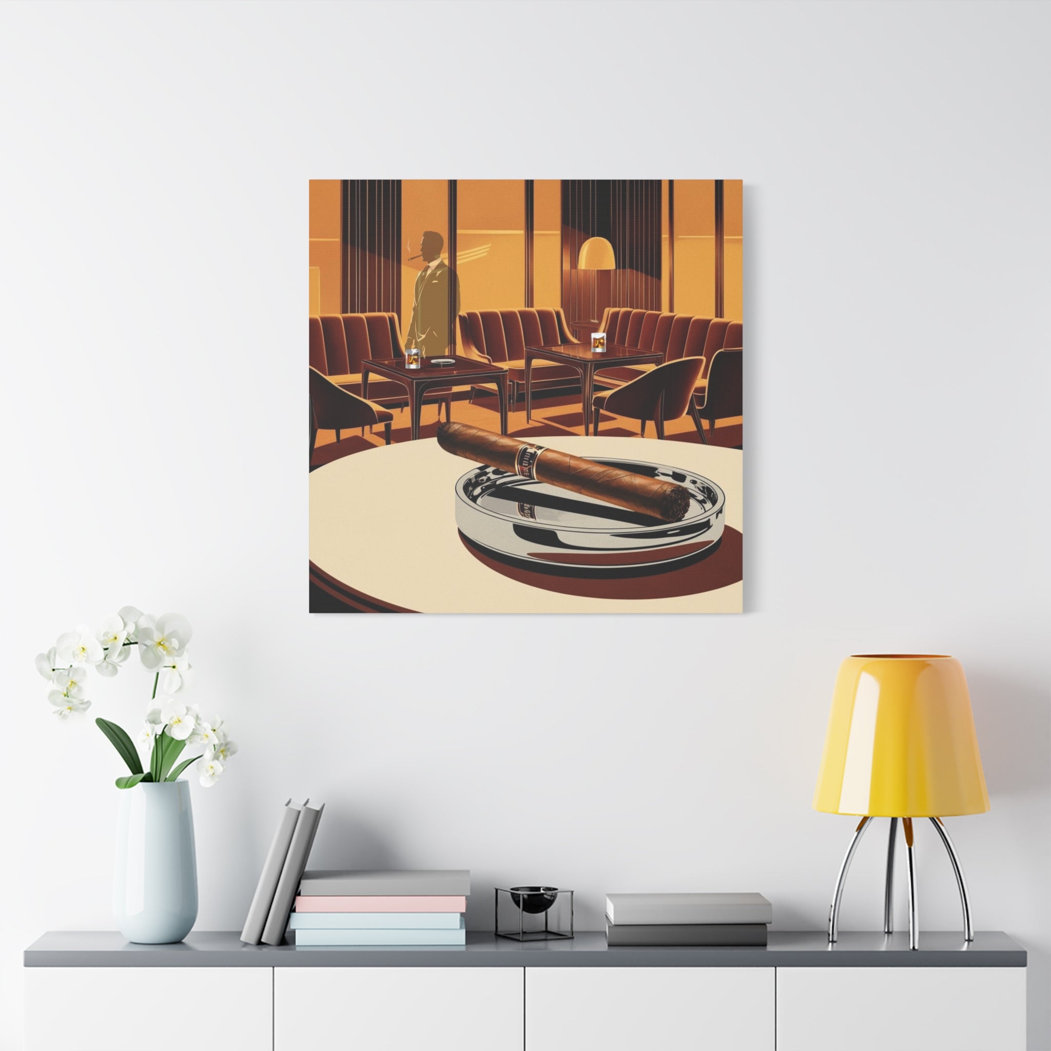 Cigar And Boubon Whiskey Mid Century Modern Vintage Lounge Matte Canvas Art Print - Mid Century Modern Gal
