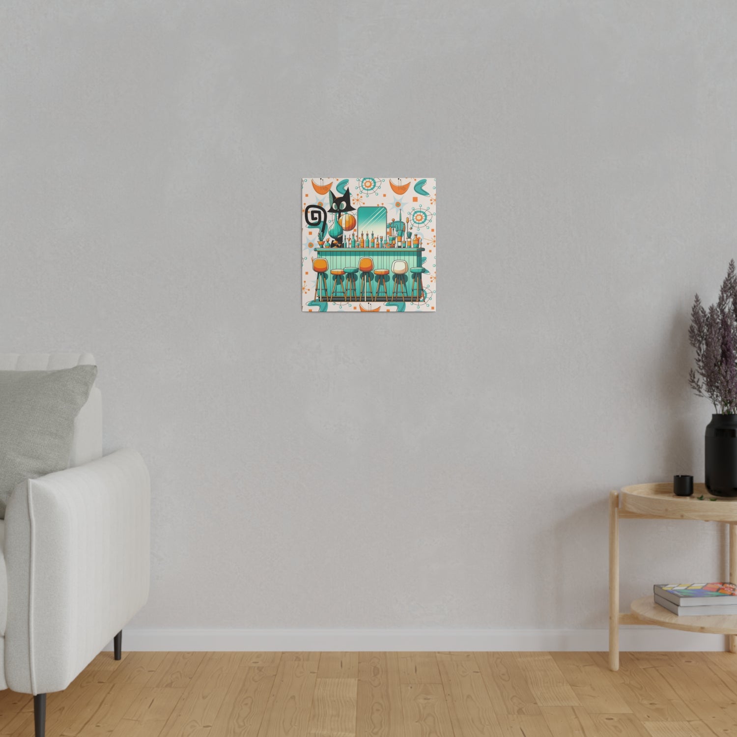 Atomic Cat, Mid Century Modern Kitschy Bar, Orange, Teal Mid Century Modern Wall Art - Mid Century Modern Gal
