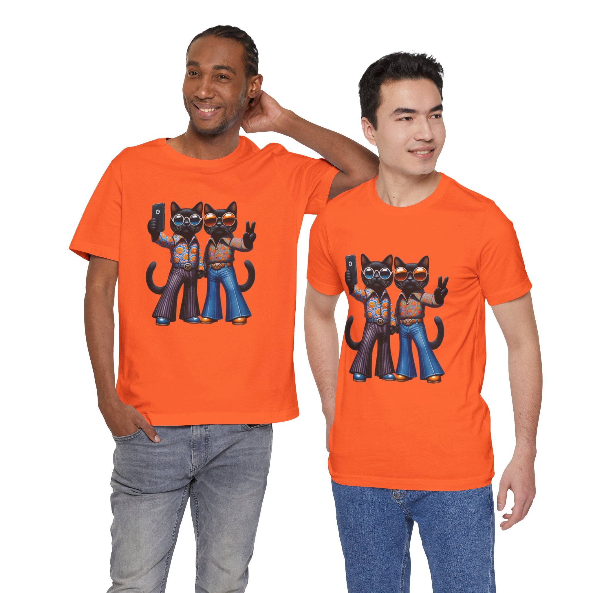 Two Cool Cats, Male Couple, Kitschy Fun Selfie Cats Retro Tee - Mid Century Modern Gal