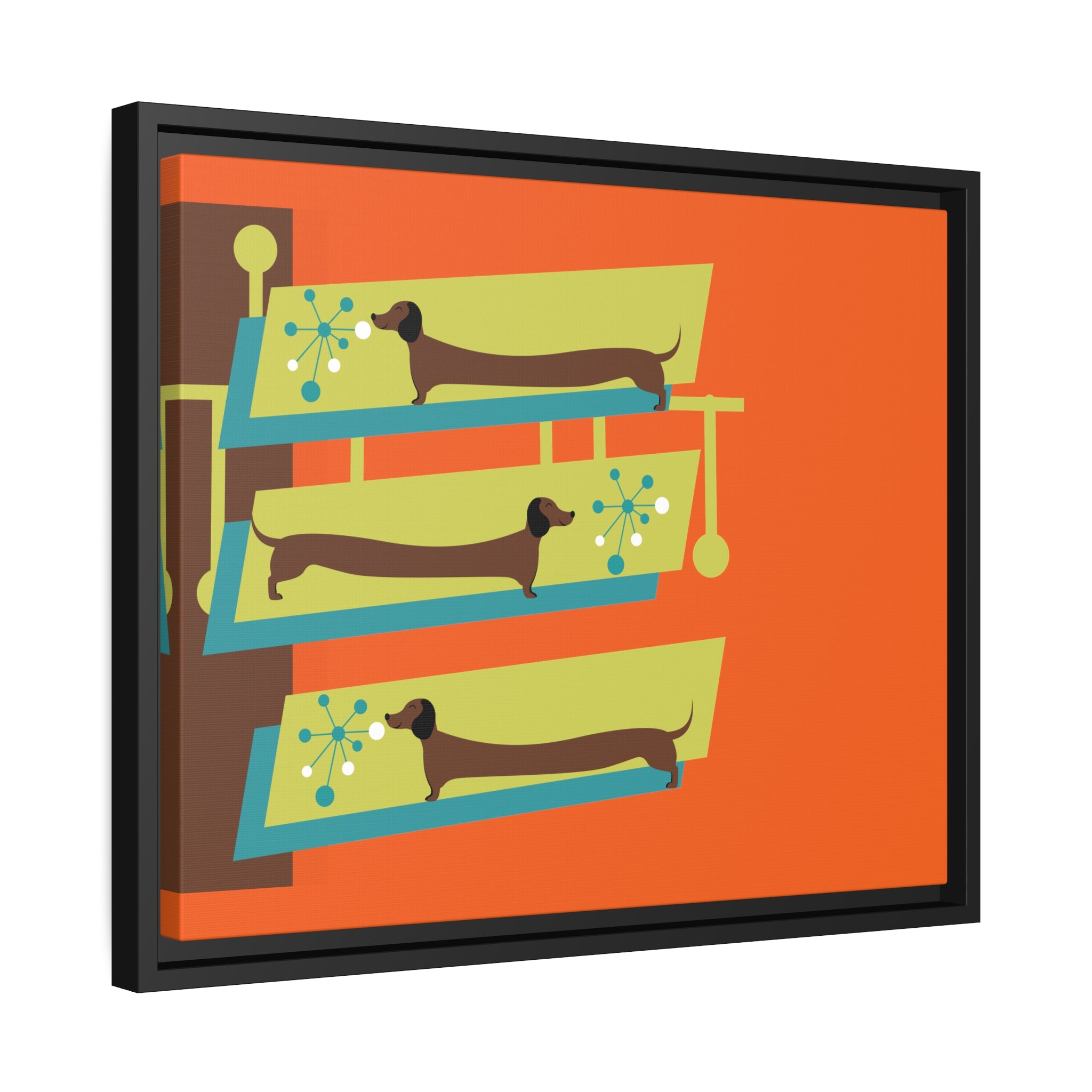 Mid Mod Doxie Dog MCM Wall Art, Orange, Green Teal, Mid Century Modern Wall Art - Mid Century Modern Gal