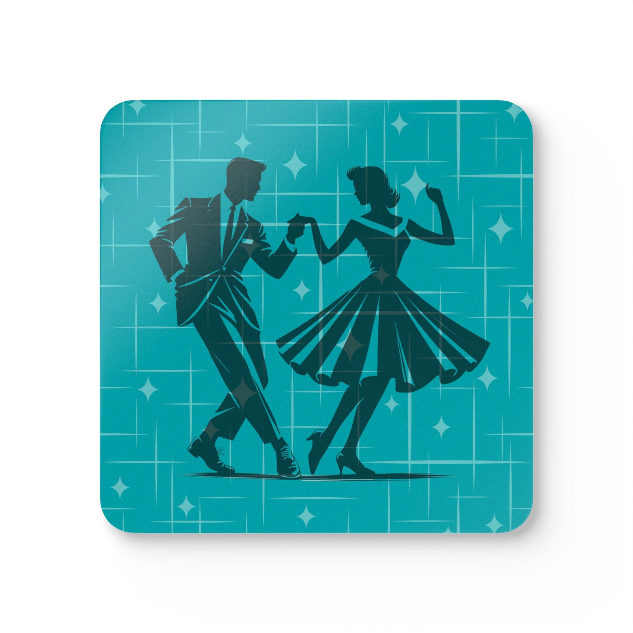 Vintage 50s Kitsch Couple Dance Cork Coaster Set - Retro Style Barware for Home Decor - Mid Century Modern Gal