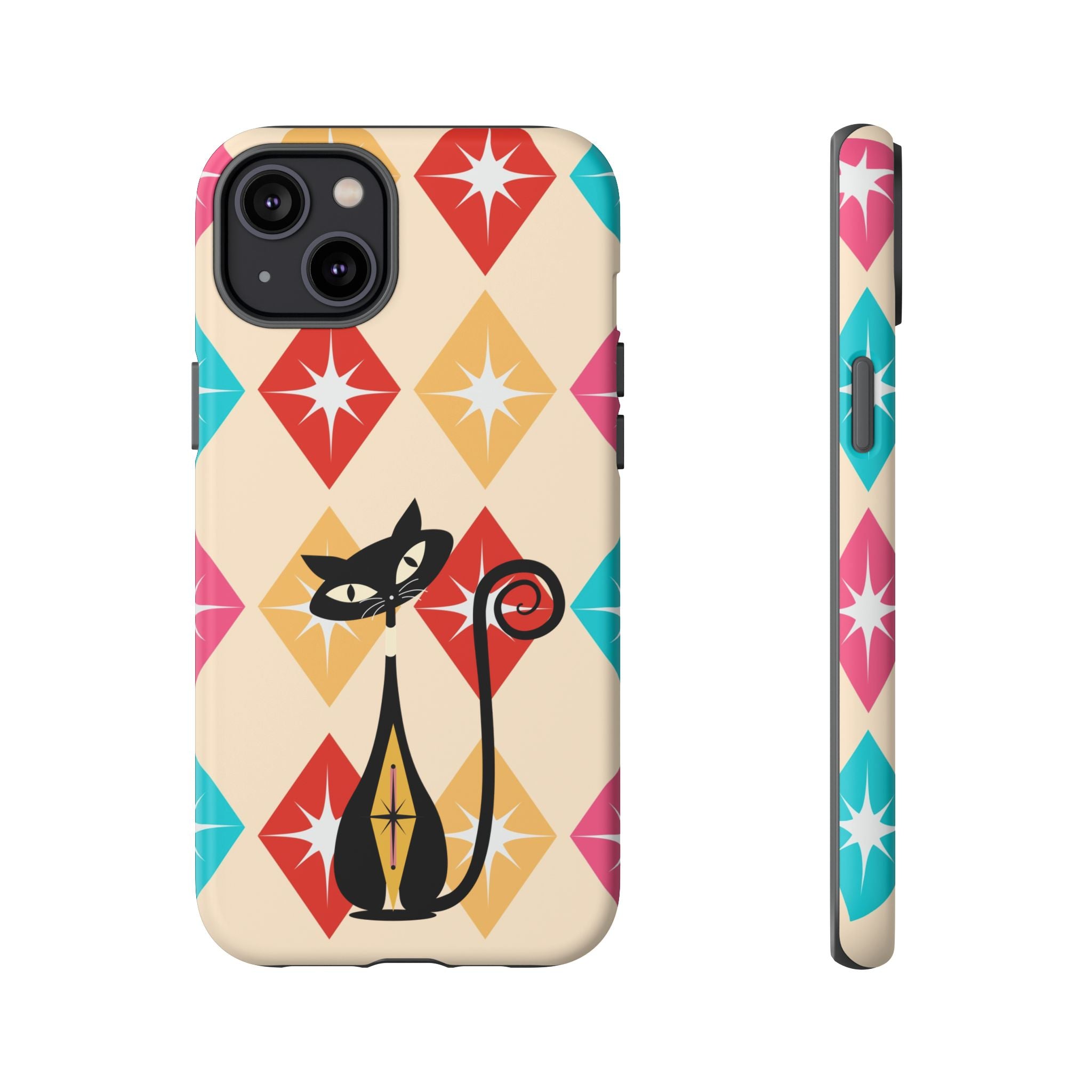 Mid Century Modern Atomic Cat, Atomic 50s Diamonds Retro Phone Tough Cases - Mid Century Modern Gal