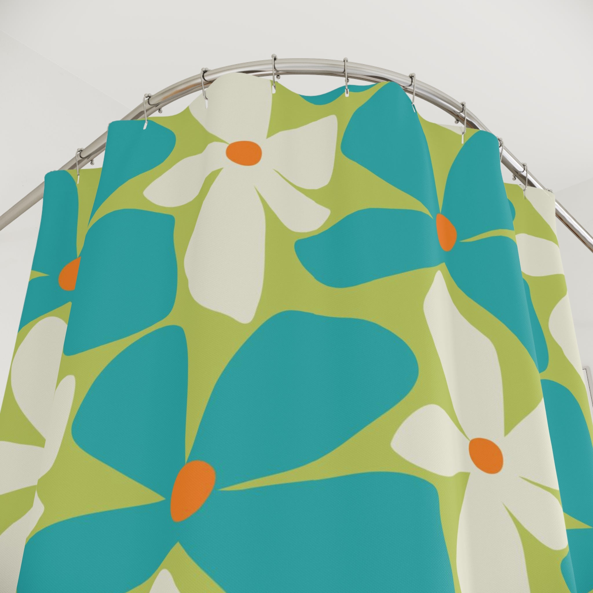 Retro Floral Vibrant Floral Shower Curtain - Brighten Your Bathroom Decor - Mid Century Modern Gal