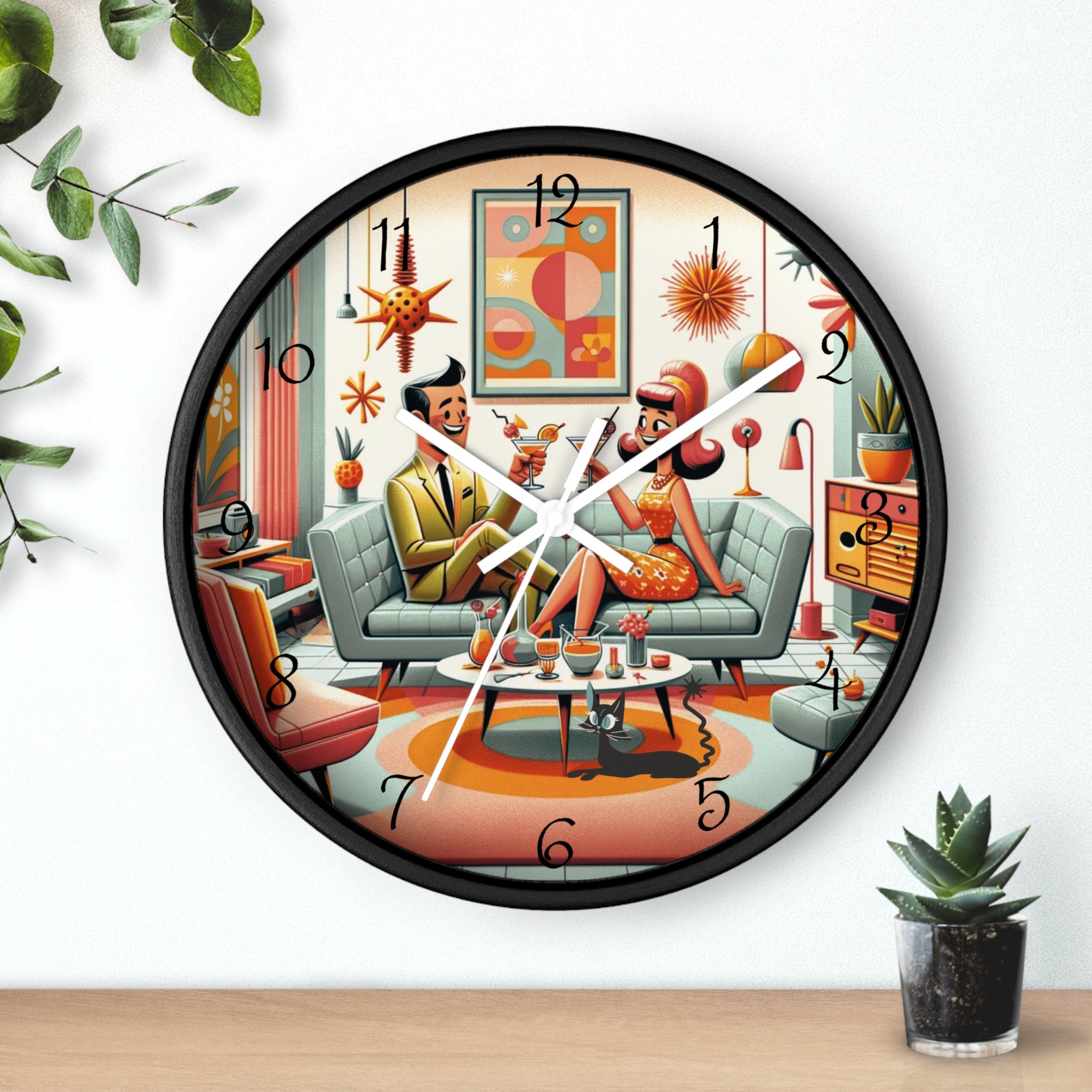Mid Century Modern Kitschy Quirky Mod Couple, Fun Retro Wall Clock - Mid Century Modern Gal