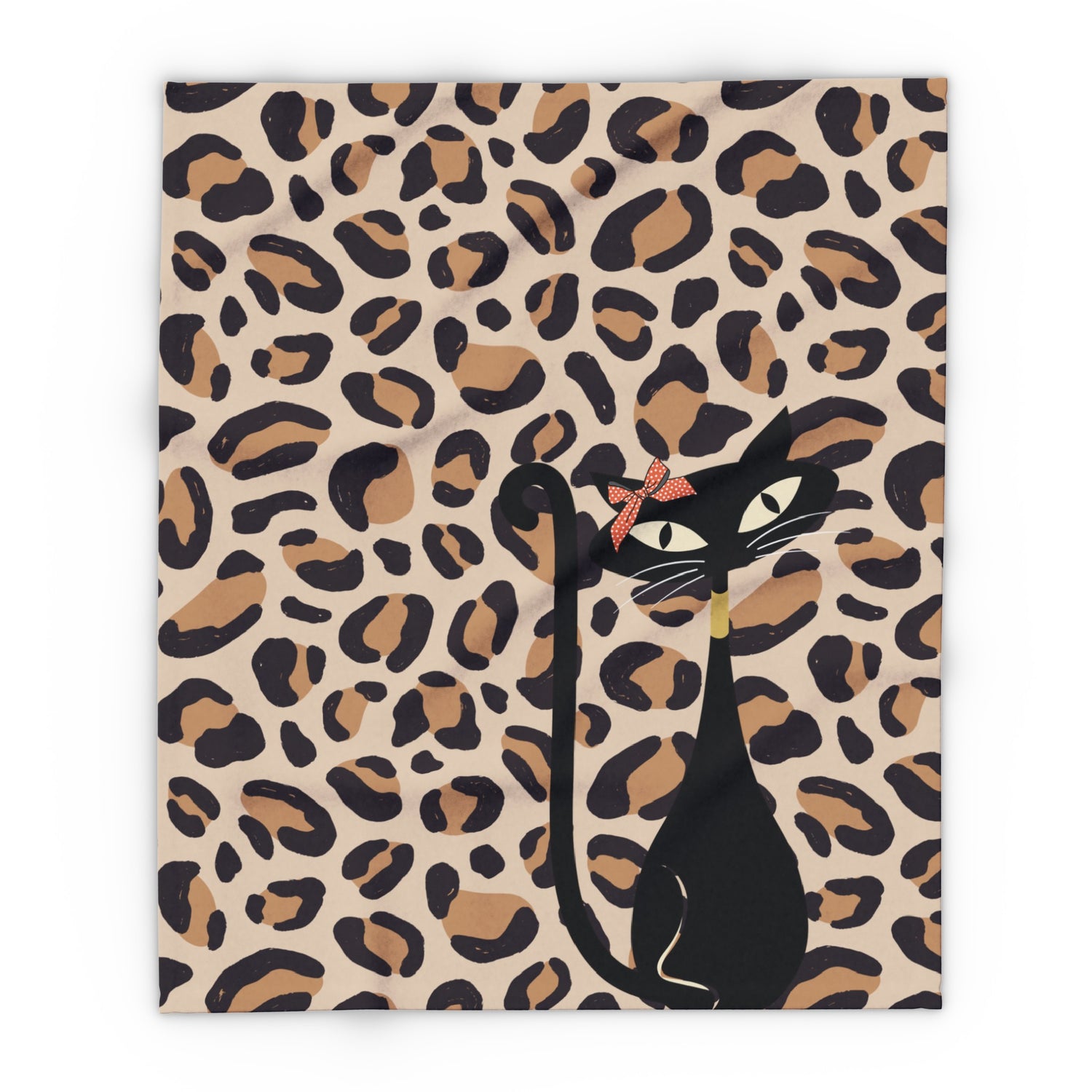 Leopard Print Atomic Cat, Cozy Lightweigt Kitschy Mid Mod  Fleece Blanket - Mid Century Modern Gal