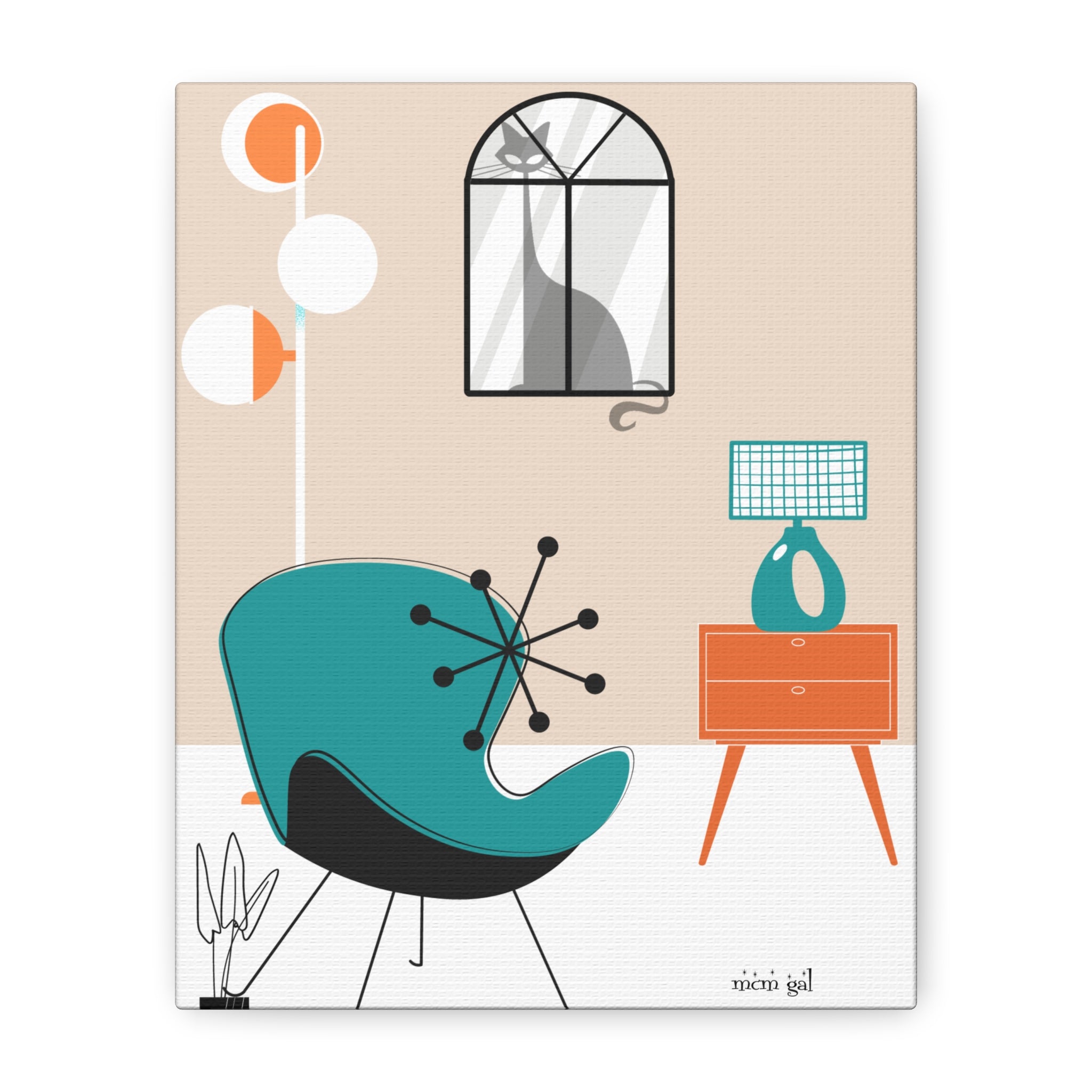 Atomic Cat Wall Art Mid-Century Modern Minimalist Canvas Art Print - Mid Century Modern Gal