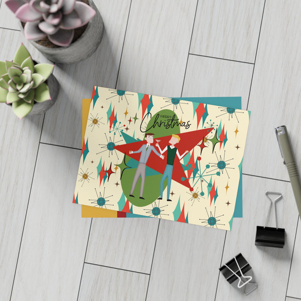 Gay Male Christmas Cards, Mid Century Modern Diamond Starburst Kitschy Fun Christmas Cards