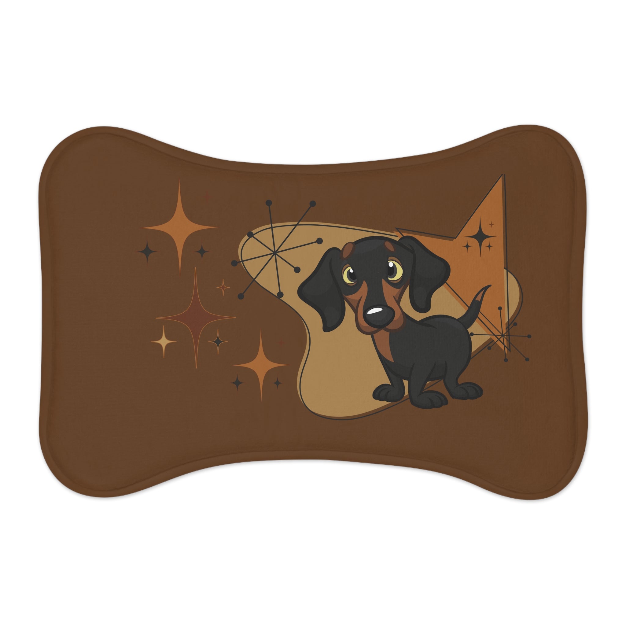 Doxie Dog, Wiener Dog Dachshund Brown Mid Mod Pet Feeding Mats - Mid Century Modern Gal