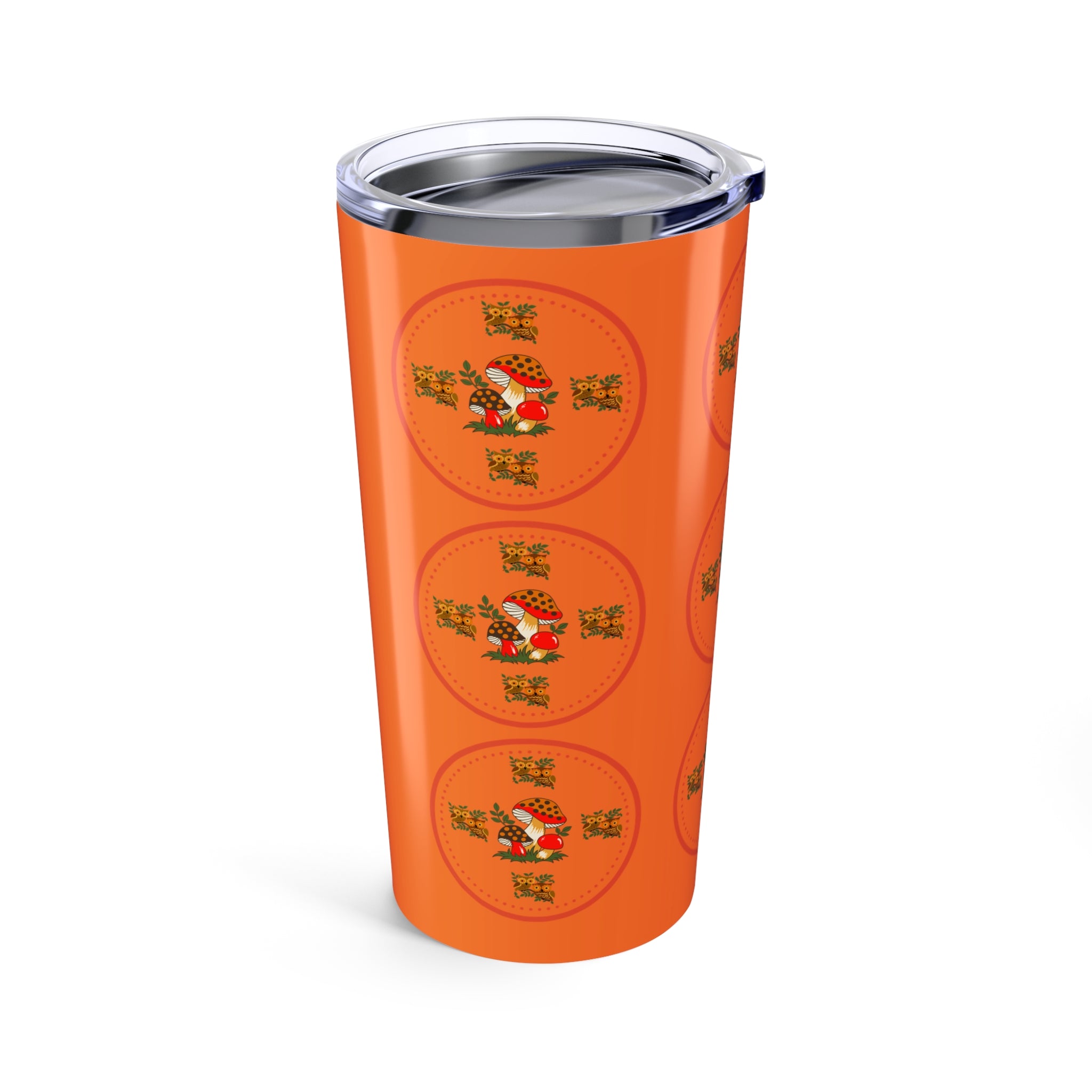 Sears Merry Mushroom Groovy 70s Owl, Mushroon Whimsical Tumbler, Orange Insulated Drinkware, Perfect For Birthday Gifts - Mid Century Modern Gal