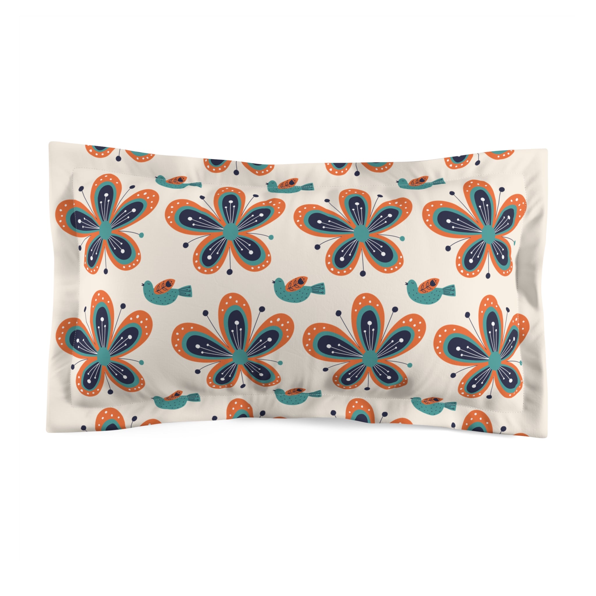 Mid Mod Scandinavian Flower, Birds Vintage Floral Pillow Sham - Cozy Home Decor for Relaxation - Mid Century Modern Gal