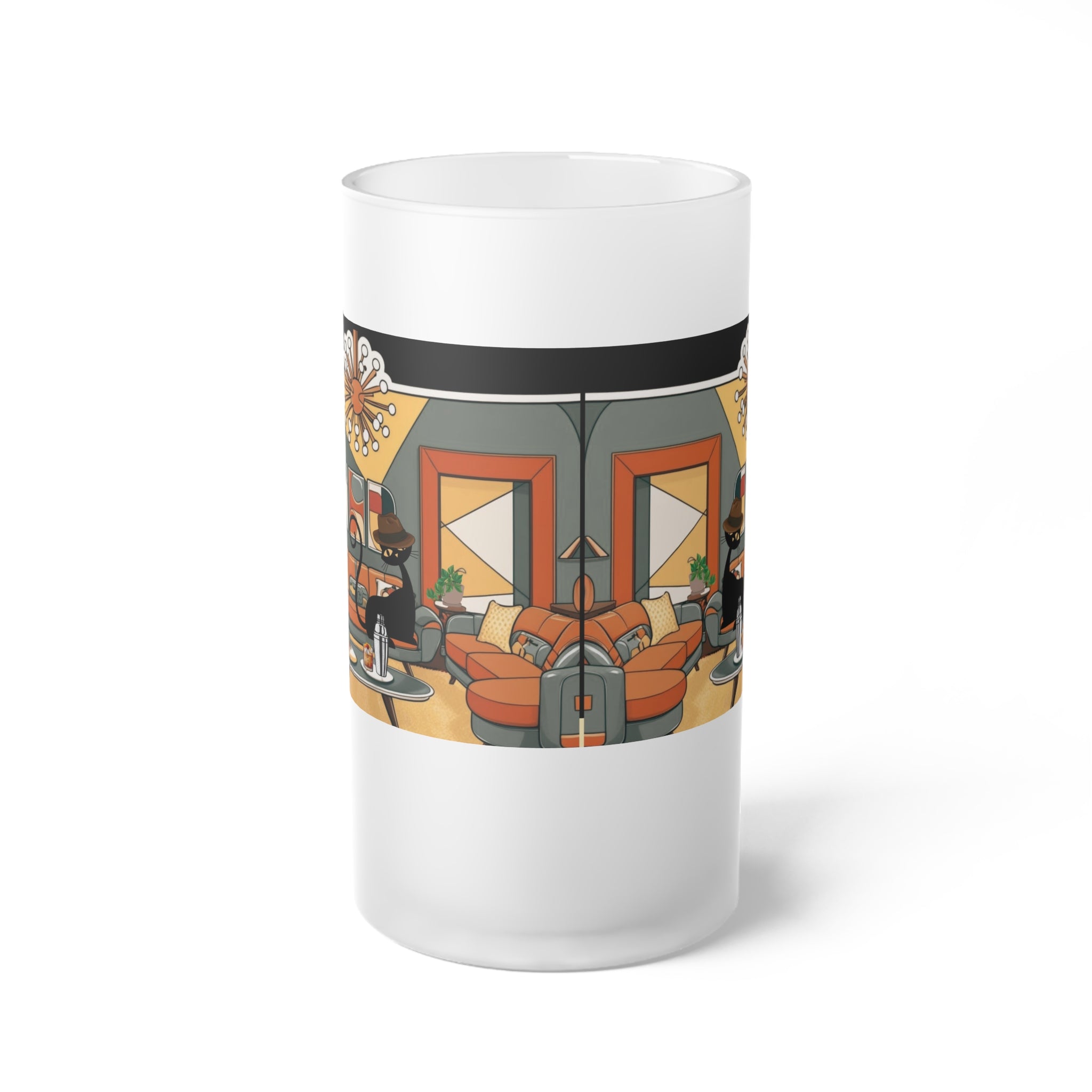 Mid Century Modern Cool Cat Mid Mod Man, Retro Glass Beer Mug Unique Gift For Dad - Mid Century Modern Gal