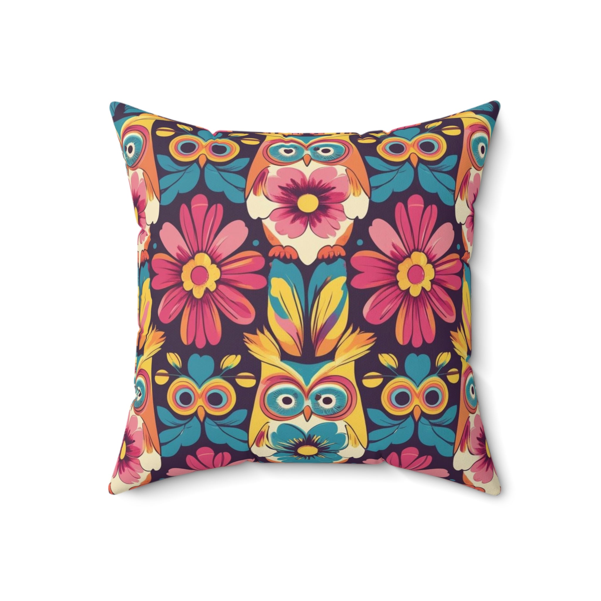 Retro Groovy Owl, Flower Power Kitschy Fall Pillow And Insert - Mid Century Modern Gal