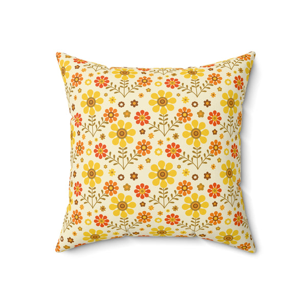 70s Mod Daisy Floral Retro Orange, Yellow Groovy Pillow Cover And Insert