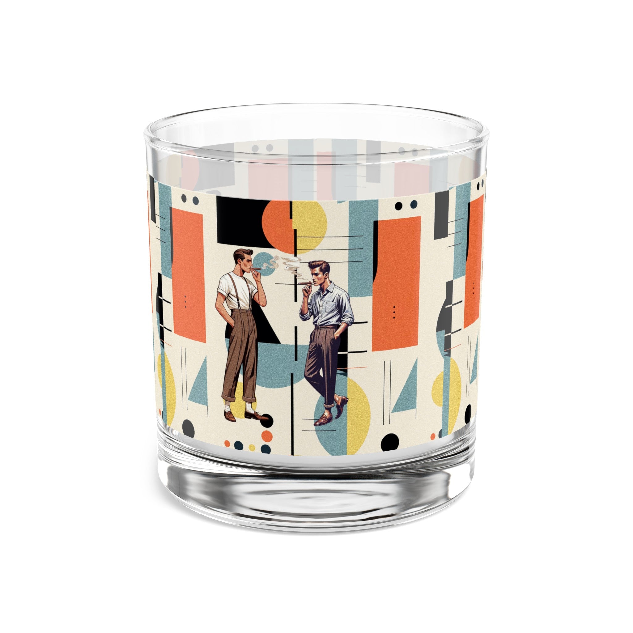 Cigar Smoking Male Couple, Buddies, Bourbon Drinkers Mid Mod Bauhaus Designed Rocks Glass, 10oz - Mid Century Modern Gal
