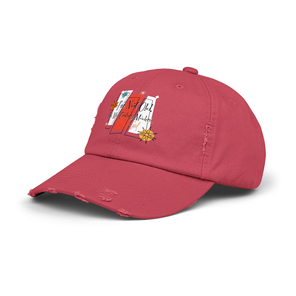 I'm Not Old, I'm Mid Century Modern ® Distressed Retro Mod Distressed Cap - Mid Century Modern Gal