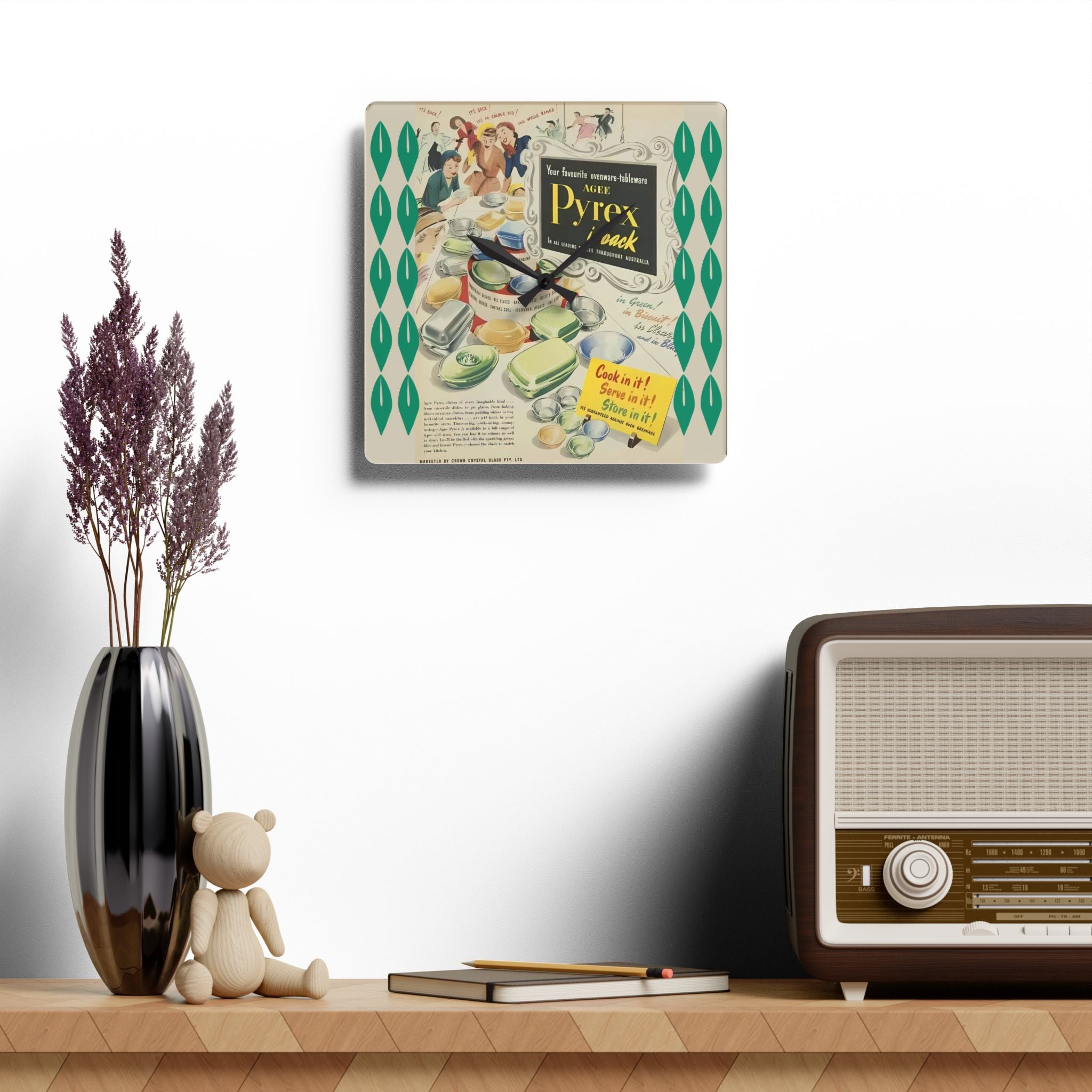 Vintage Pyrex Ad Kitchen Retro Mid Mod Wall Clock - Mid Century Modern Gal