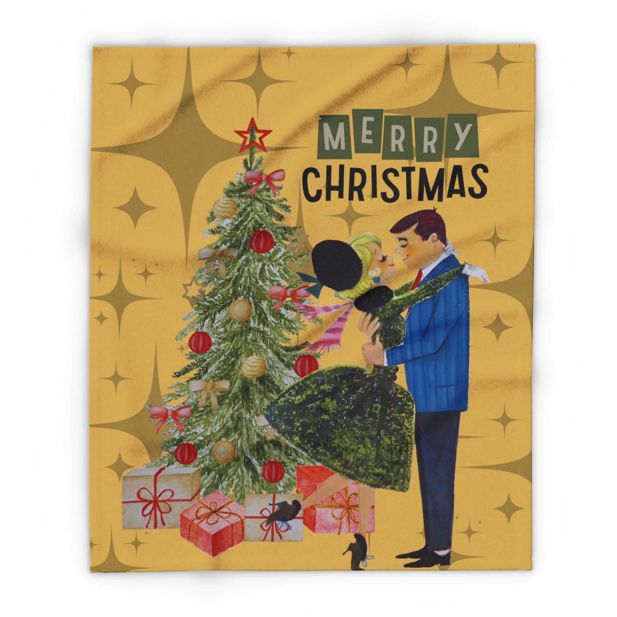 Retro Holiday Kitsch, Vintage Christmas Fleece Blanket - Merry Christmas Holiday Throw - Mid Century Modern Gal