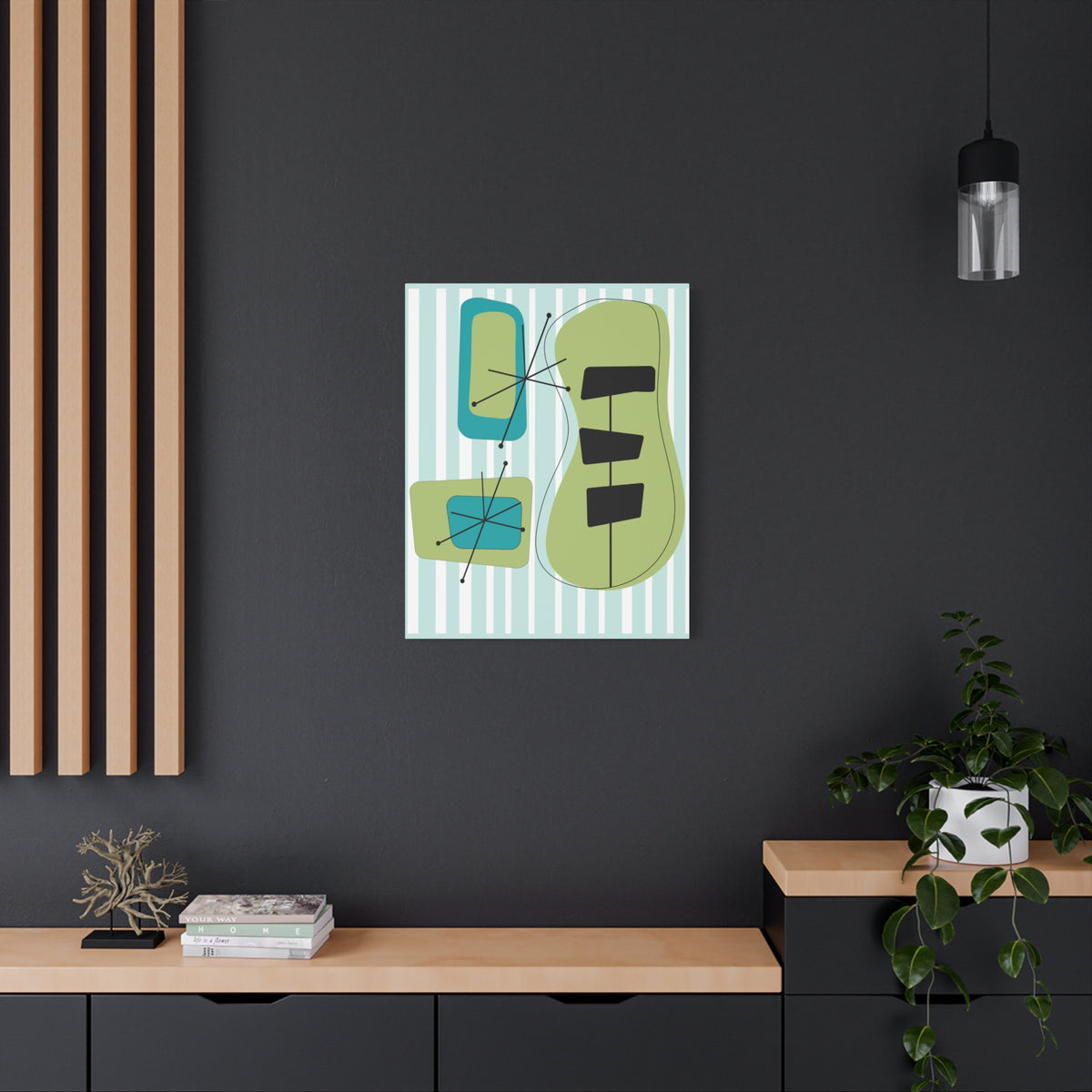 Mid Mod Atomic Age, Aqua Blue, Green, Black, Abstract, Geometric, Retro MCM Wall Canvas Art - Mid Century Modern Gal