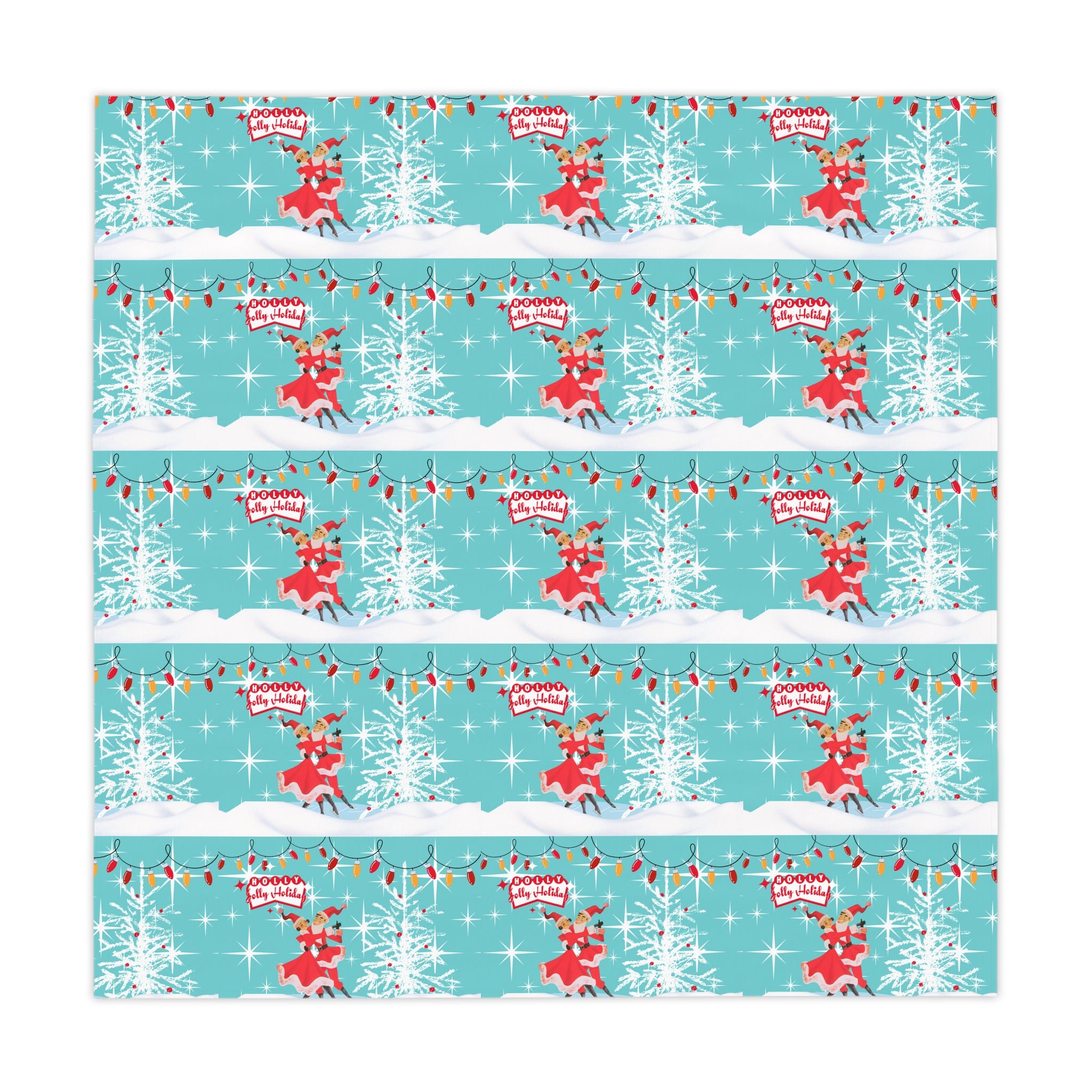50s Mod Kitschy Couple Retro Christmas Aqua Red, Holiday Tablecloth - Mid Century Modern Gal