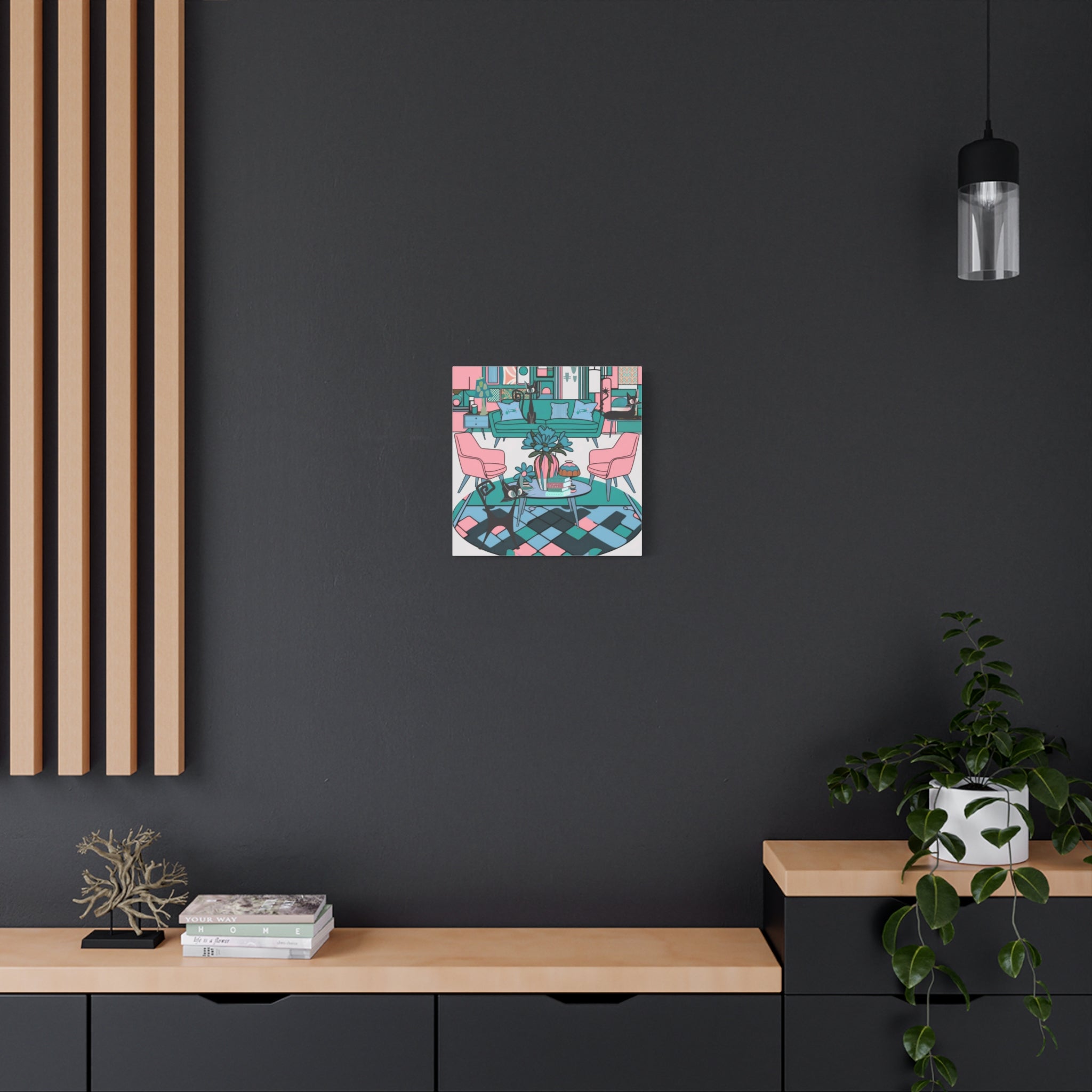 Atomic Cat Mid Century Modern Wall Art Colorful Cat-Themed Canvas Art - Mid Century Modern Gal