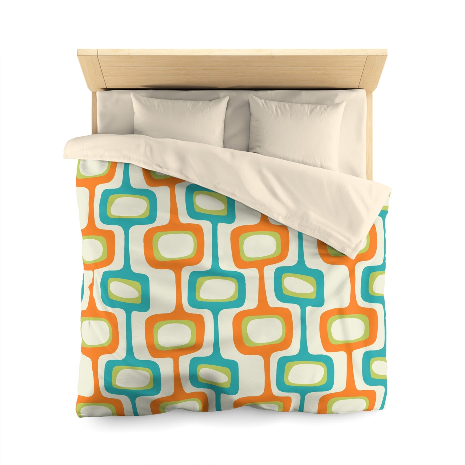 Mid Mod, MCM Teal, Orange, Cream Retro Groovy, Funky Fun Mid Century Modern Duvet Cover - Mid Century Modern Gal