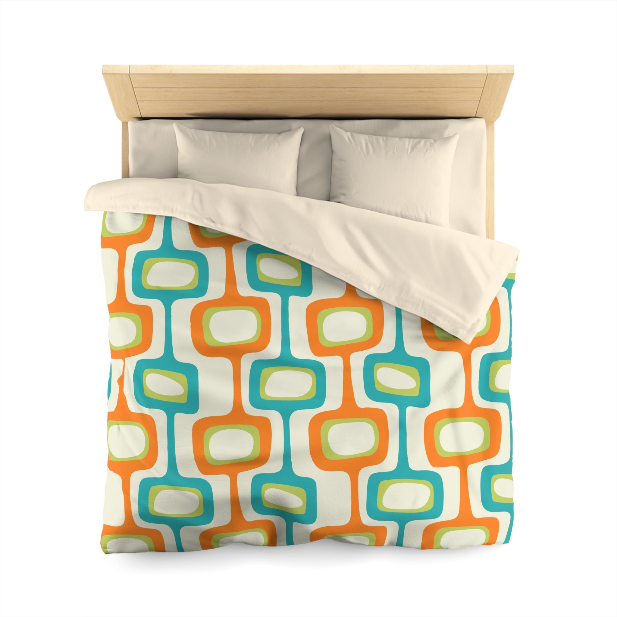 Mid Mod, MCM Teal, Orange, Cream Retro Groovy, Funky Fun Mid Century Modern Duvet Cover - Mid Century Modern Gal