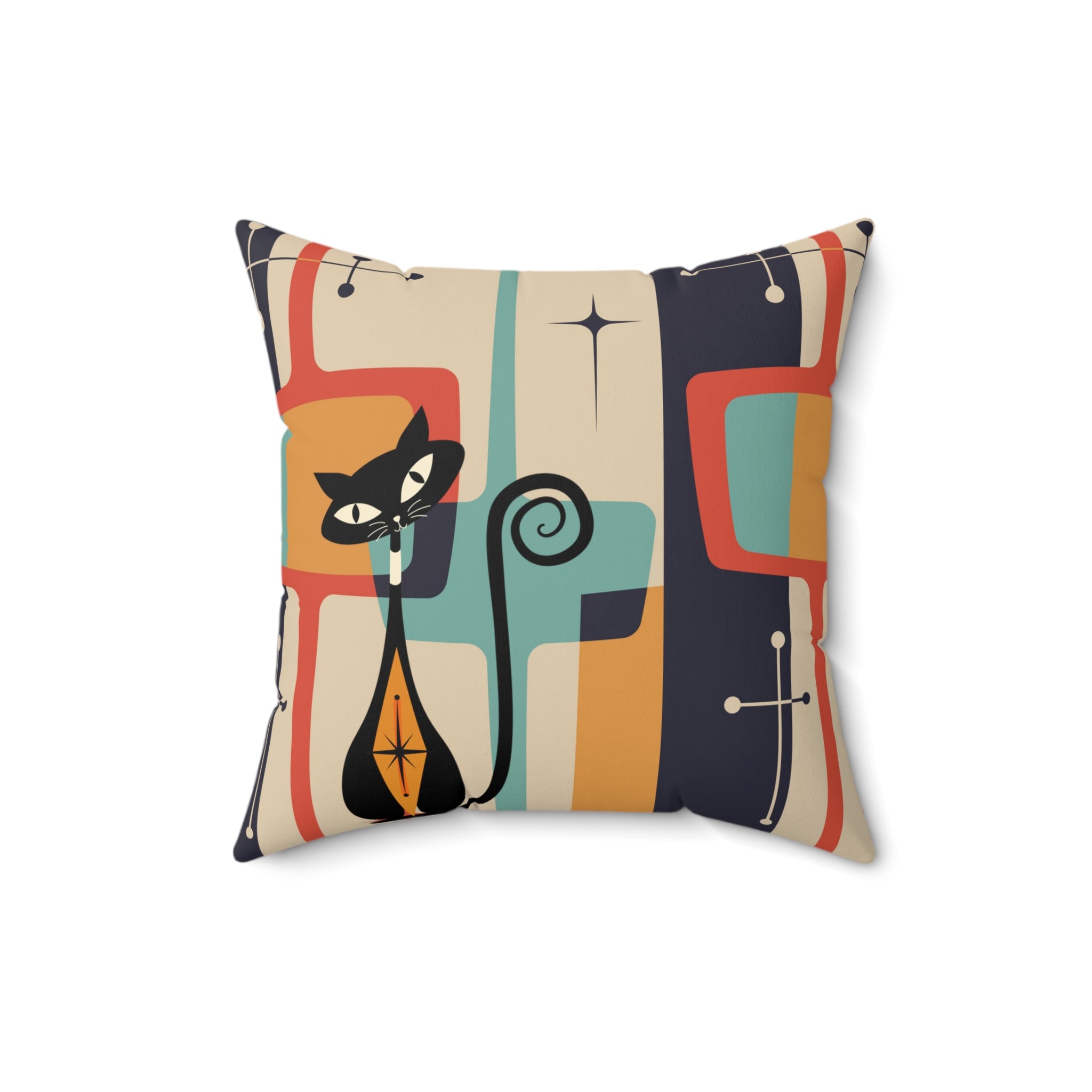 Atomic Cat Pillow, Mid Century Modern Geometric Retro Pillow And Insert - Mid Century Modern Gal