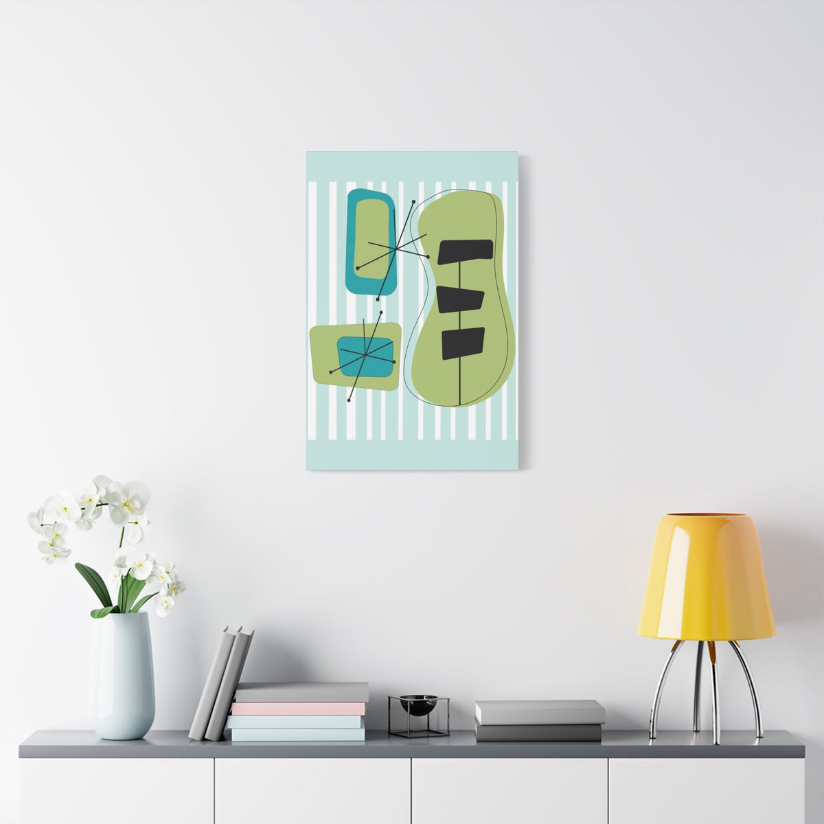 Mid Mod Atomic Age, Aqua Blue, Green, Black, Abstract, Geometric, Retro MCM Wall Canvas Art - Mid Century Modern Gal