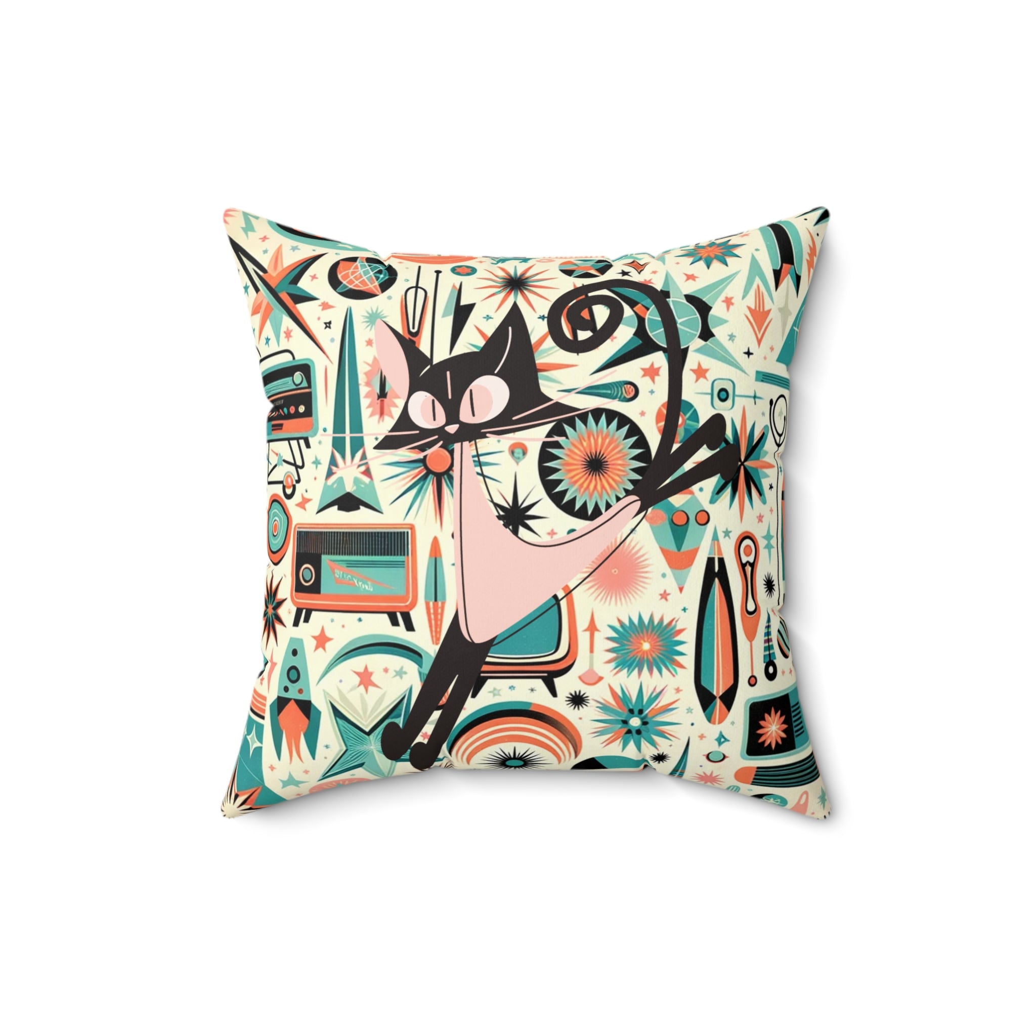 Mid Century Modern Atomic Cat, Retro Pillow And Insert - Mid Century Modern Gal