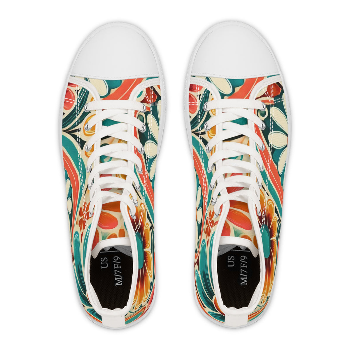 Retro 70s Bohemian Floral Women's High Top Sneakers - Vibrant Style for Every Occasion - Mid Century Modern Gal