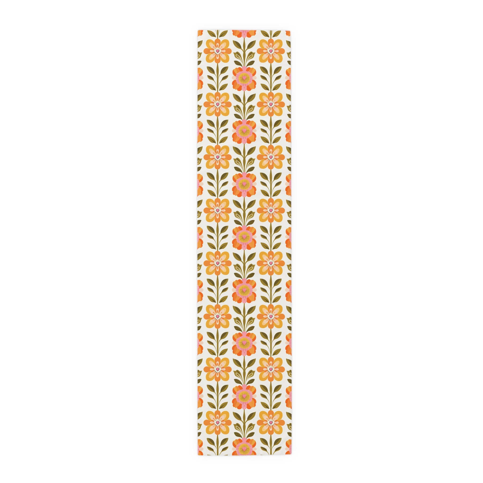 Mid Century Modern Scandinavian Floral Orange Yellow Green Boho Floral Table Runner - Mid Century Modern Gal