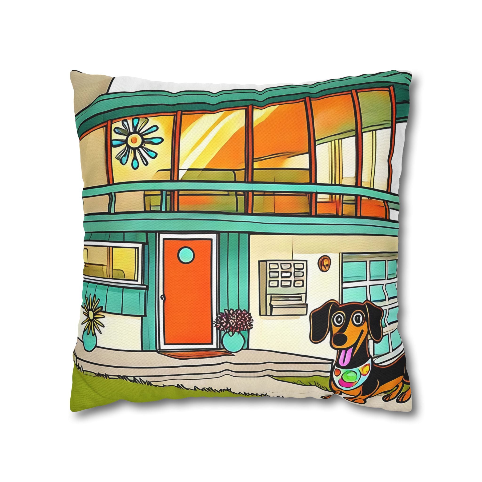Doxie Dog Dwelling, Kitschy Mid Century Modern Pillow COVER Only - Mid Century Modern Gal