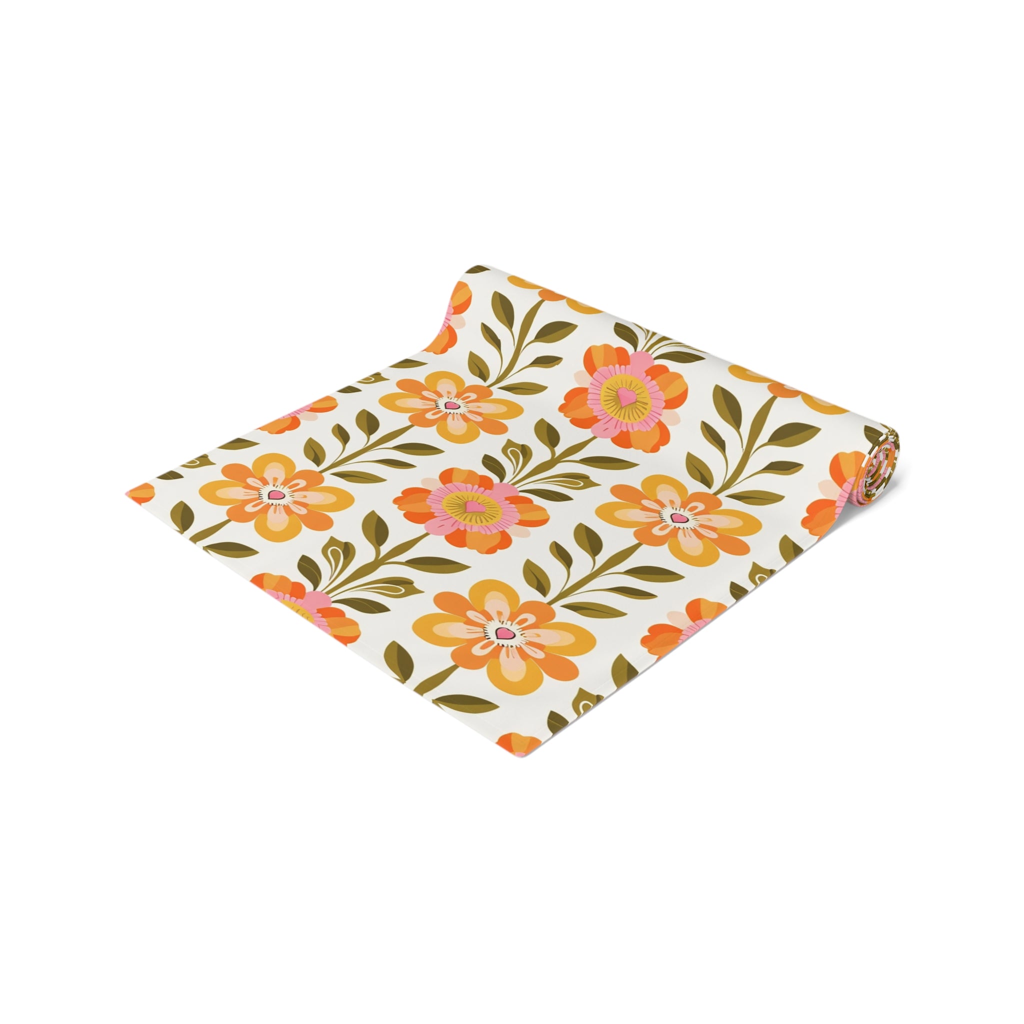 Mid Century Modern Scandinavian Floral Orange Yellow Green Boho Floral Table Runner - Mid Century Modern Gal