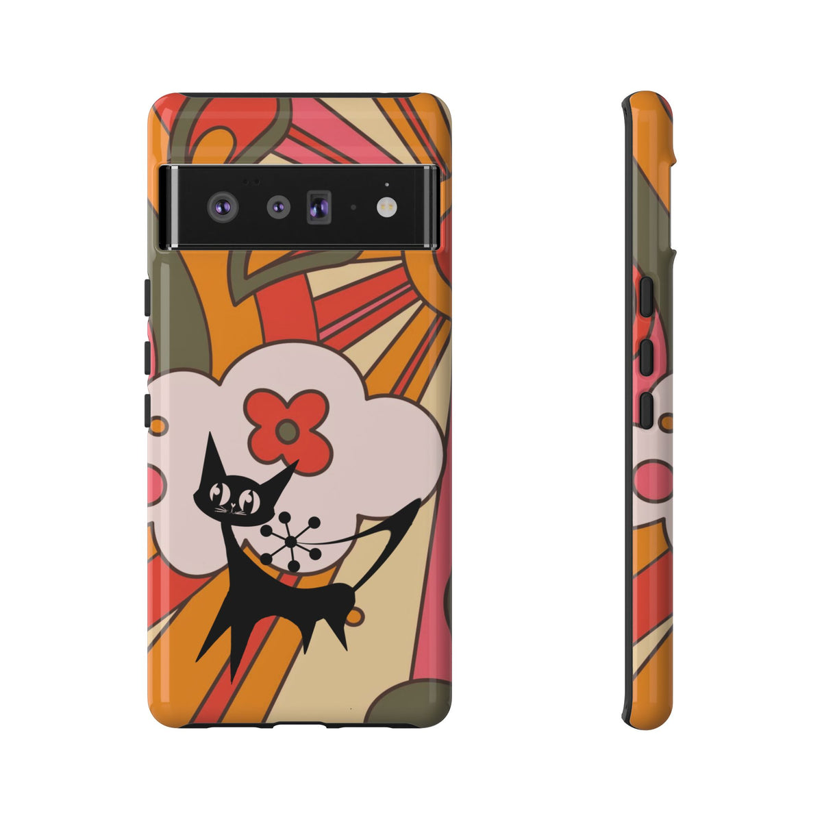 Atomic Cat, Retro Sunburst, Groovy Mod Smart Phone Tough Phone Cases