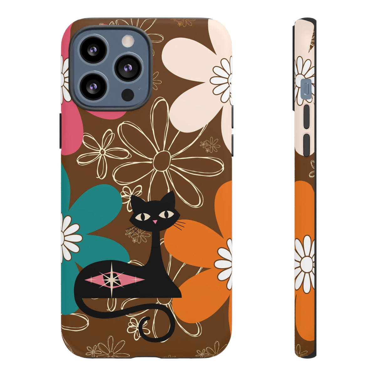 Atomic Cat Retro 70s Vibe Flower Power Tough Cases: Cute Floral and Cat Phone Case for Cat Lovers
