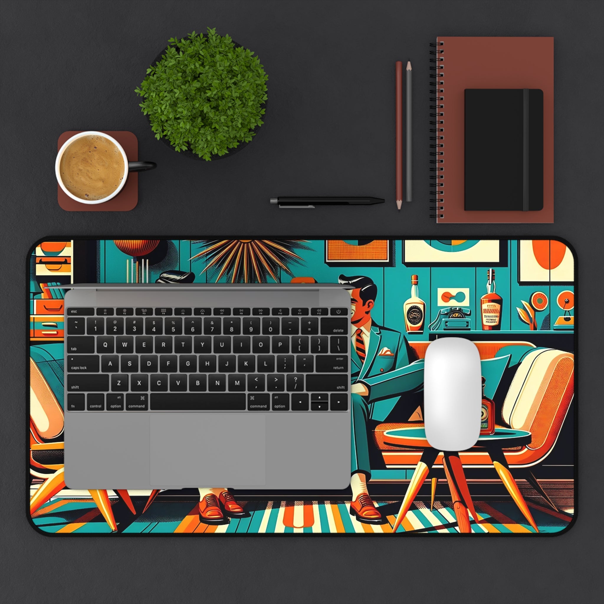 Dapper Dudes Bourbon Drinkers Stylish Retro Desk Mat - Vintage Vibe for Home Office - Mid Century Modern Gal