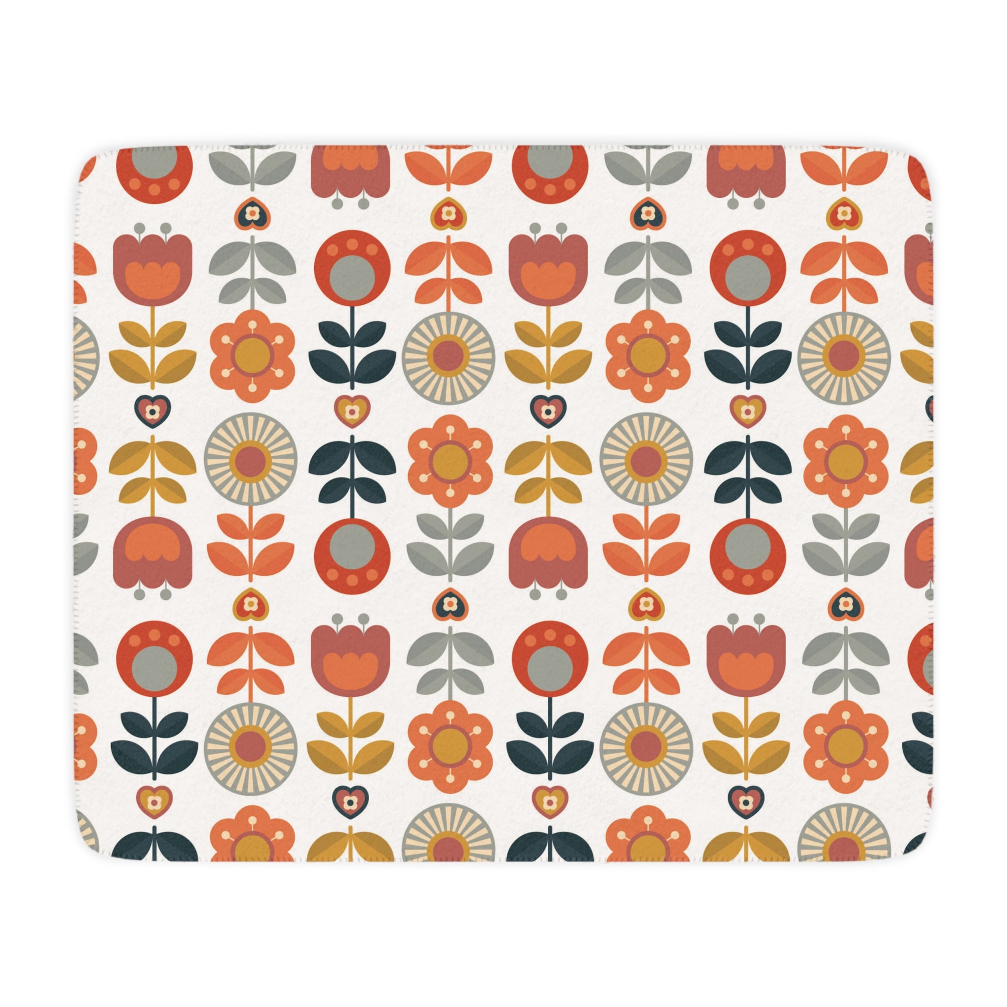 Retro Scandinavian Modern Danish Cozy Floral Tan Sherpa Blanket - Soft Throw Blanket for Home Decor & Gifts - Mid Century Modern Gal