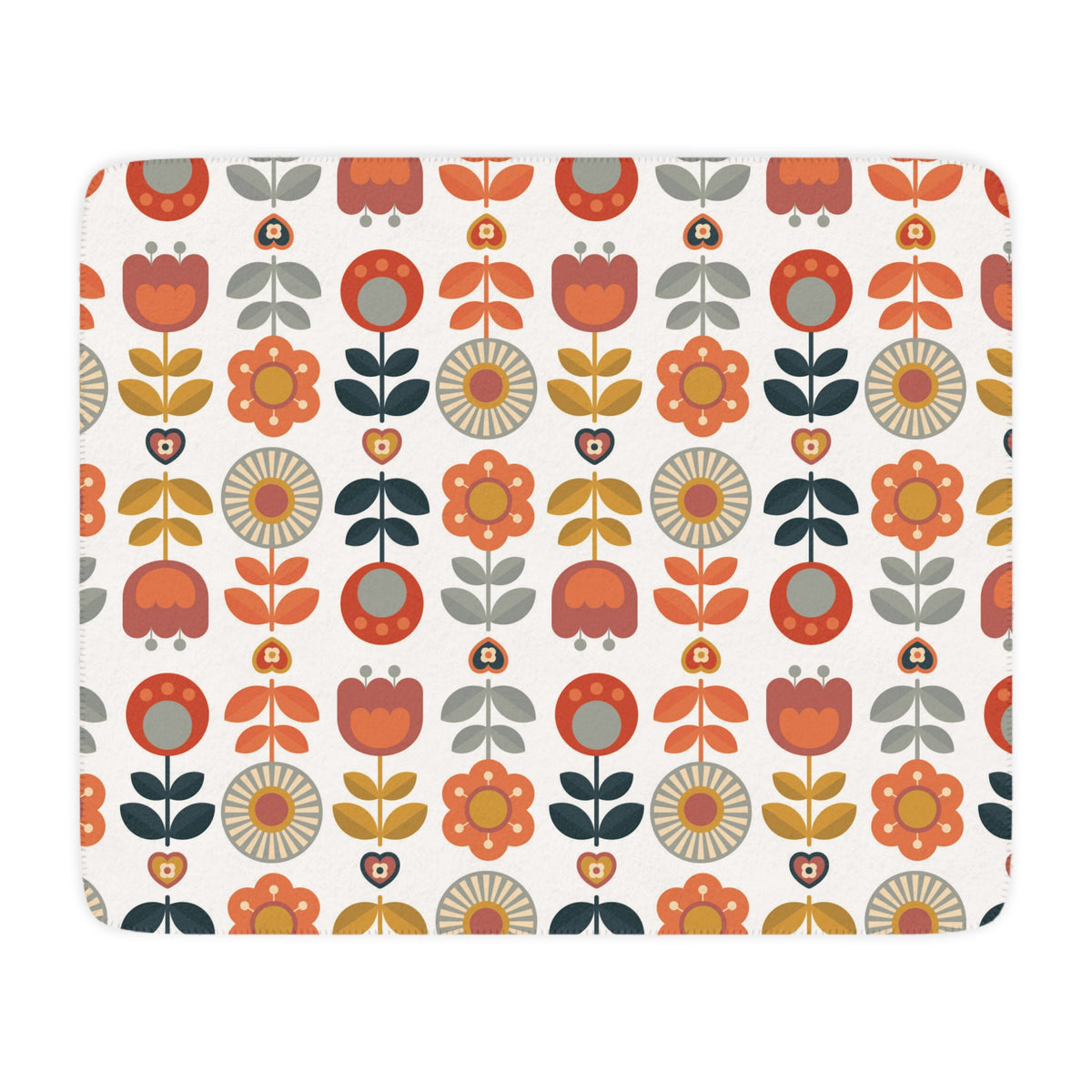 Retro Scandinavian Modern Danish Cozy Floral Tan Sherpa Blanket - Soft Throw Blanket for Home Decor & Gifts - Mid Century Modern Gal