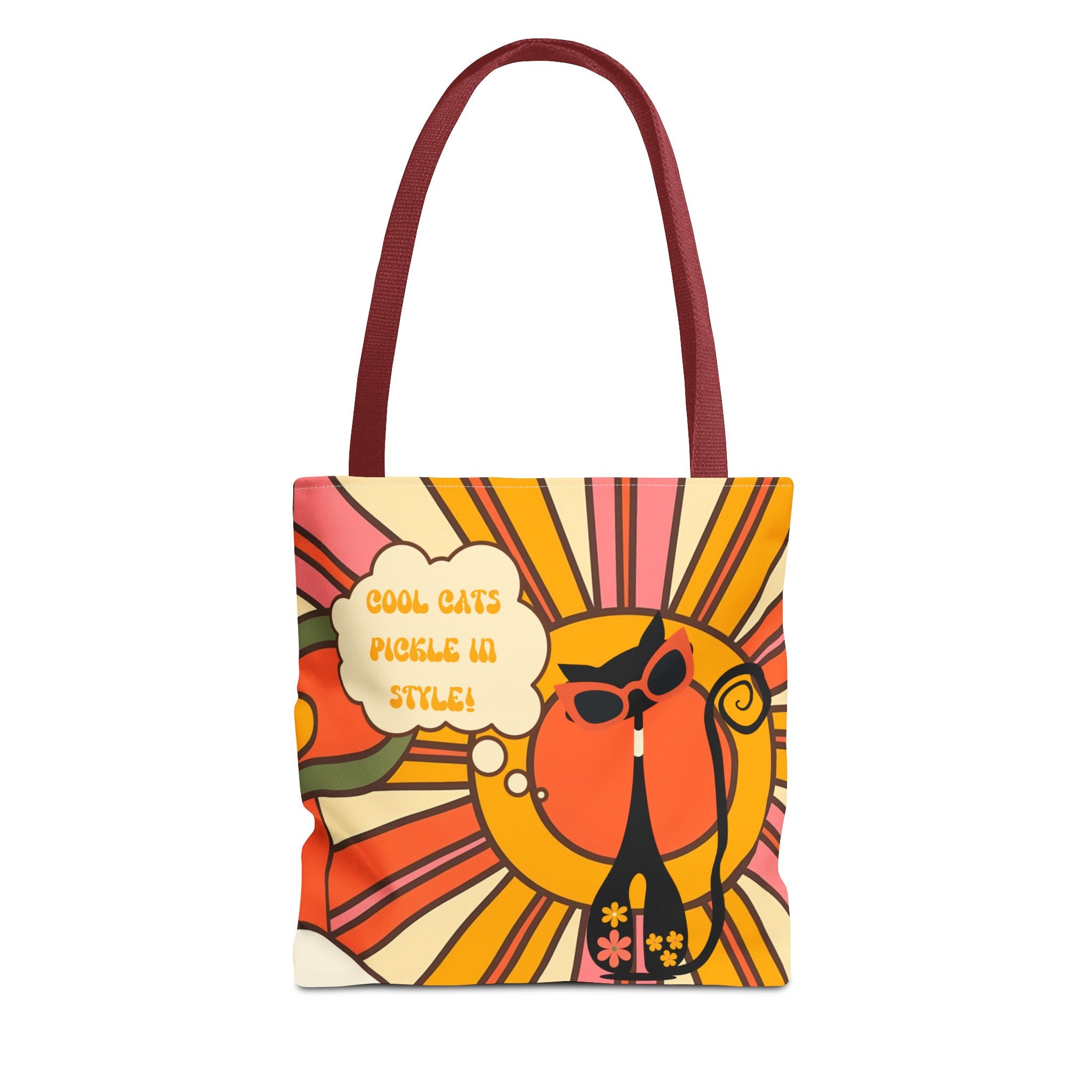 Pickleball Player Lover Tote Bag, Retro Groovy Mod Cat - Mid Century Modern Gal