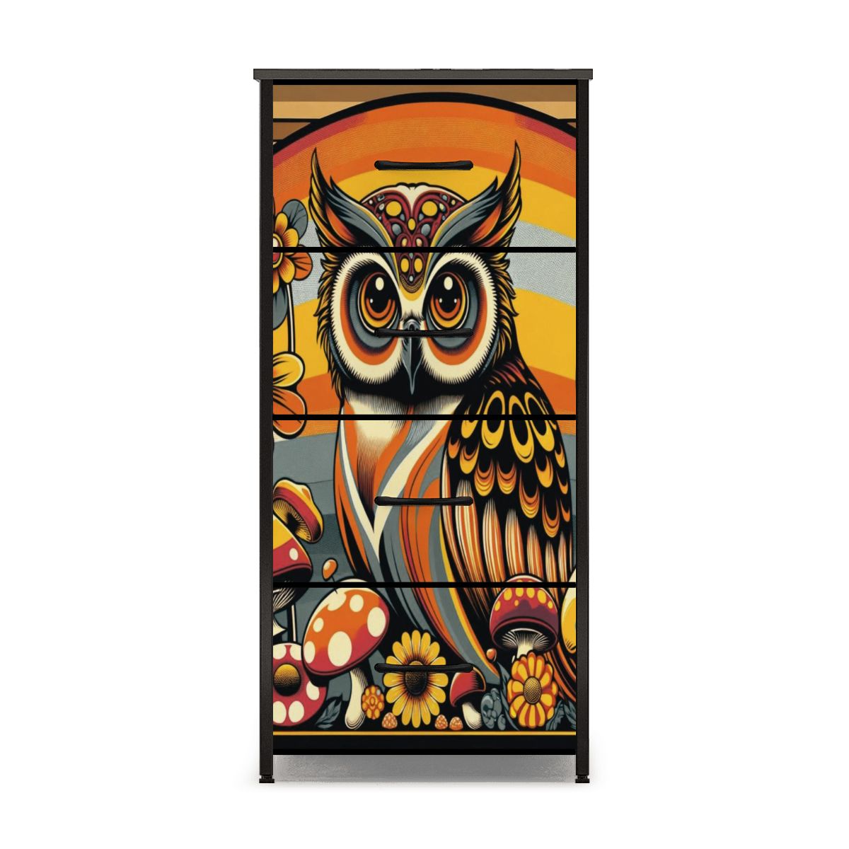 Retro 70s Owl Mushroom Groovy Mid Century Modern 4-Drawer Dresser - Mid Century Modern Gal
