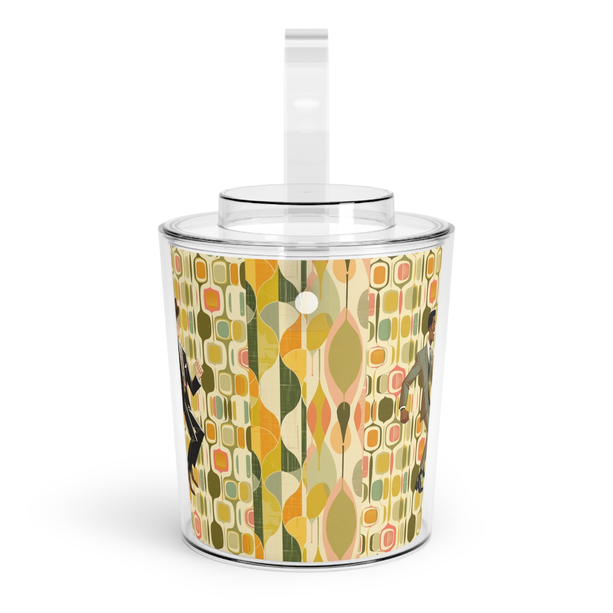 Dapper Dudes, Mid Century Modern Barware Black Male, White Male Dancing Retro Ice Bucket with Tongs - Vintage Cocktail Enthusiast Gift - Mid Century Modern Gal