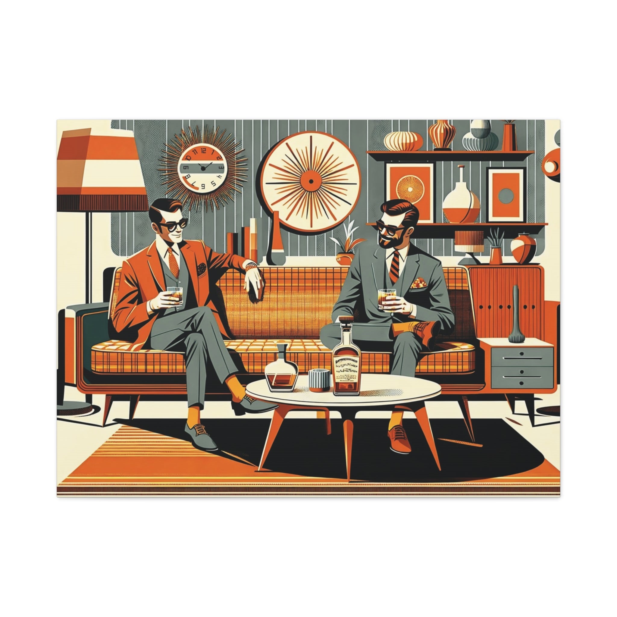 Mid Century Modern Mod Dude, Gay Male Couple Drinking Bourbon, MCM Art - Mid Century Modern Gal