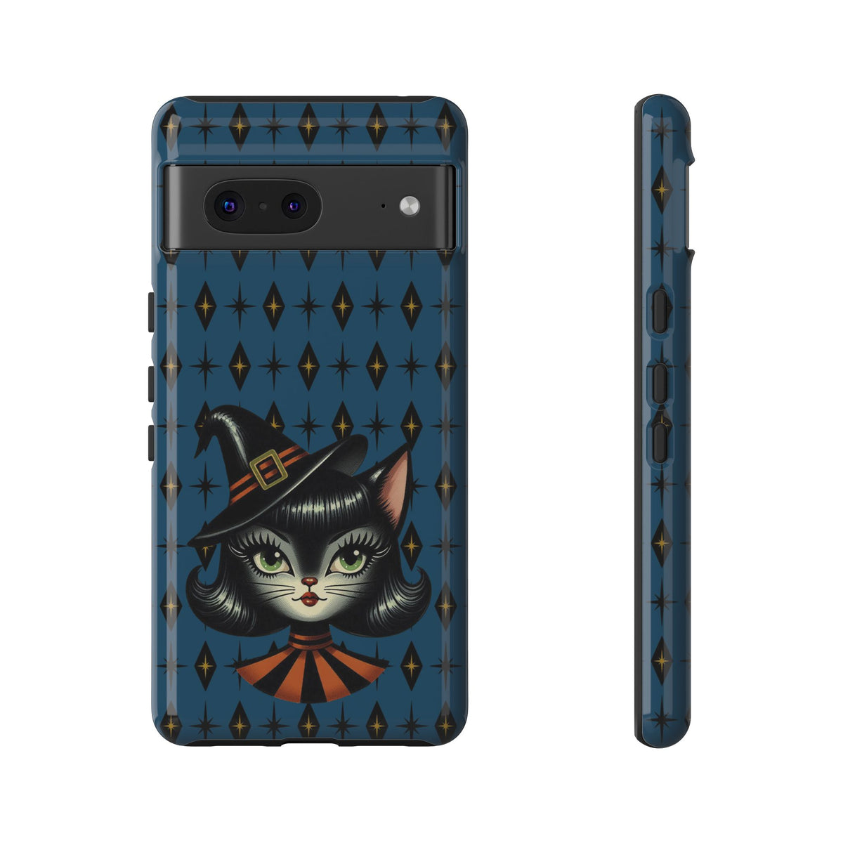 Vintage Halloween Black Cat Sexy Sexton Mid Century Modern Blue Tough Phone Case