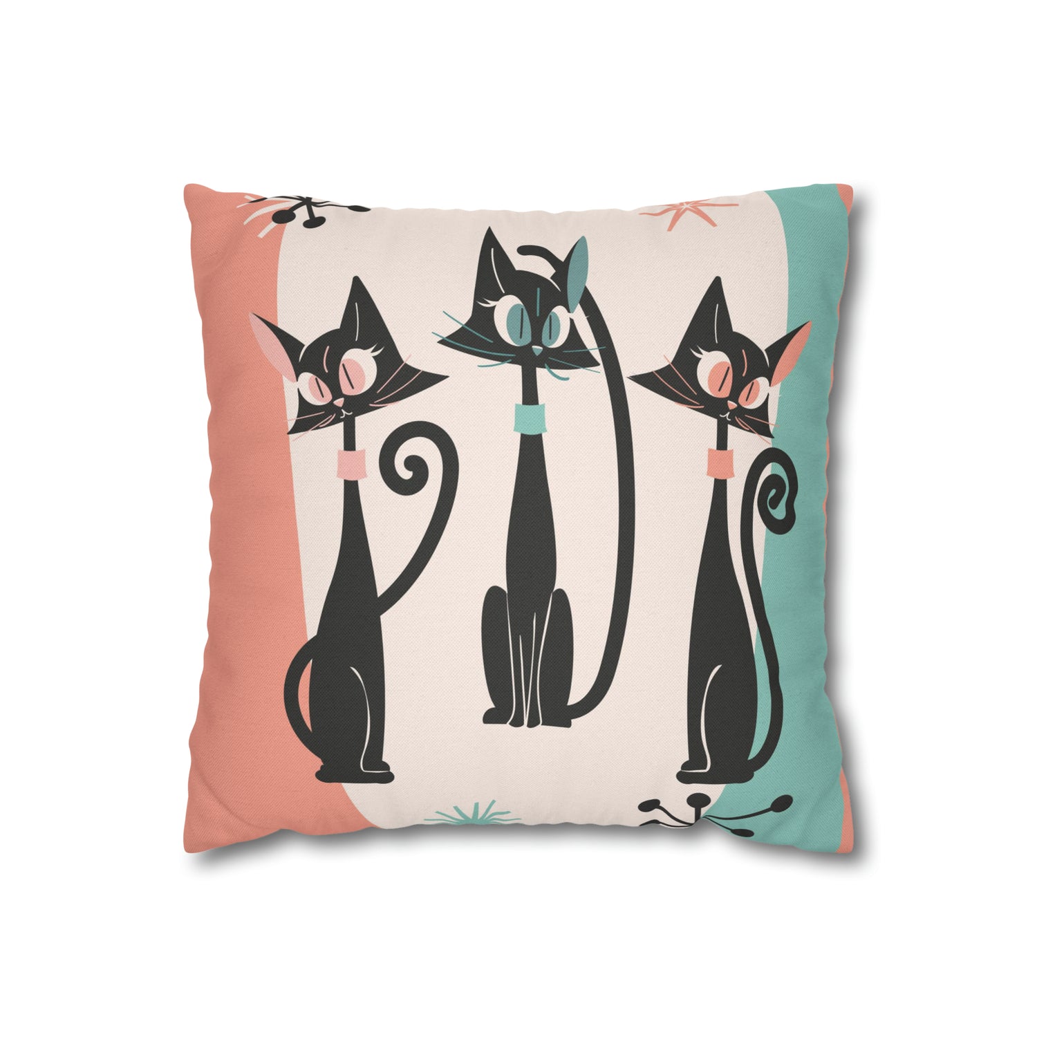 Atomic Cat Pillow, Kitschy 50s Mid Century Modern Style, Coral, Aqua, Creamy Beige, Retro MCM Atomic Home Living Pillow COVER - Mid Century Modern Gal