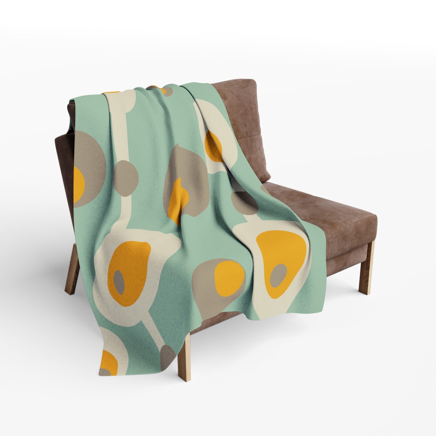 Mid Century Modern Mint Green, Mustard Yellow Mod Orb MCM Lightweight Fleece Blanket - Mid Century Modern Gal