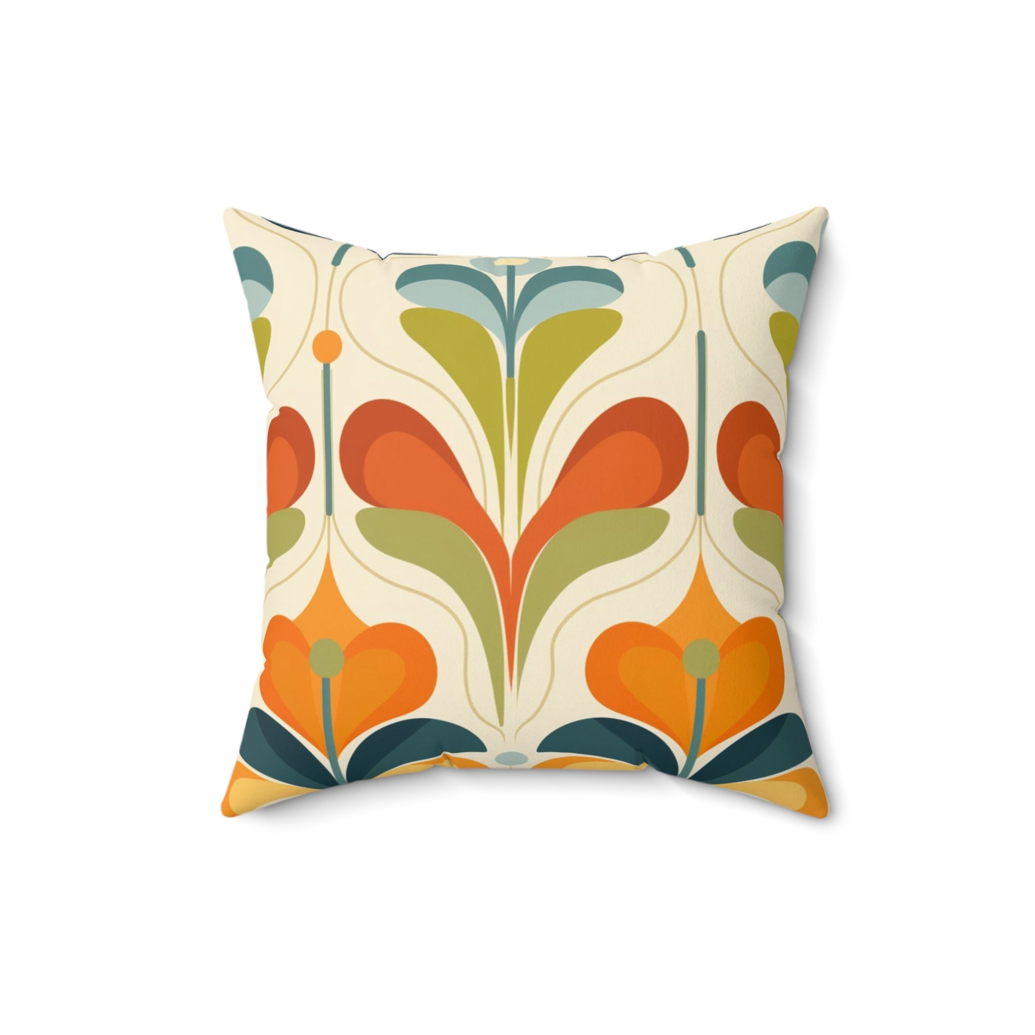 Retro Floral Orange, Green, Blue MCM Pillow, Vibrant Home Décor Accent - Mid Century Modern Gal
