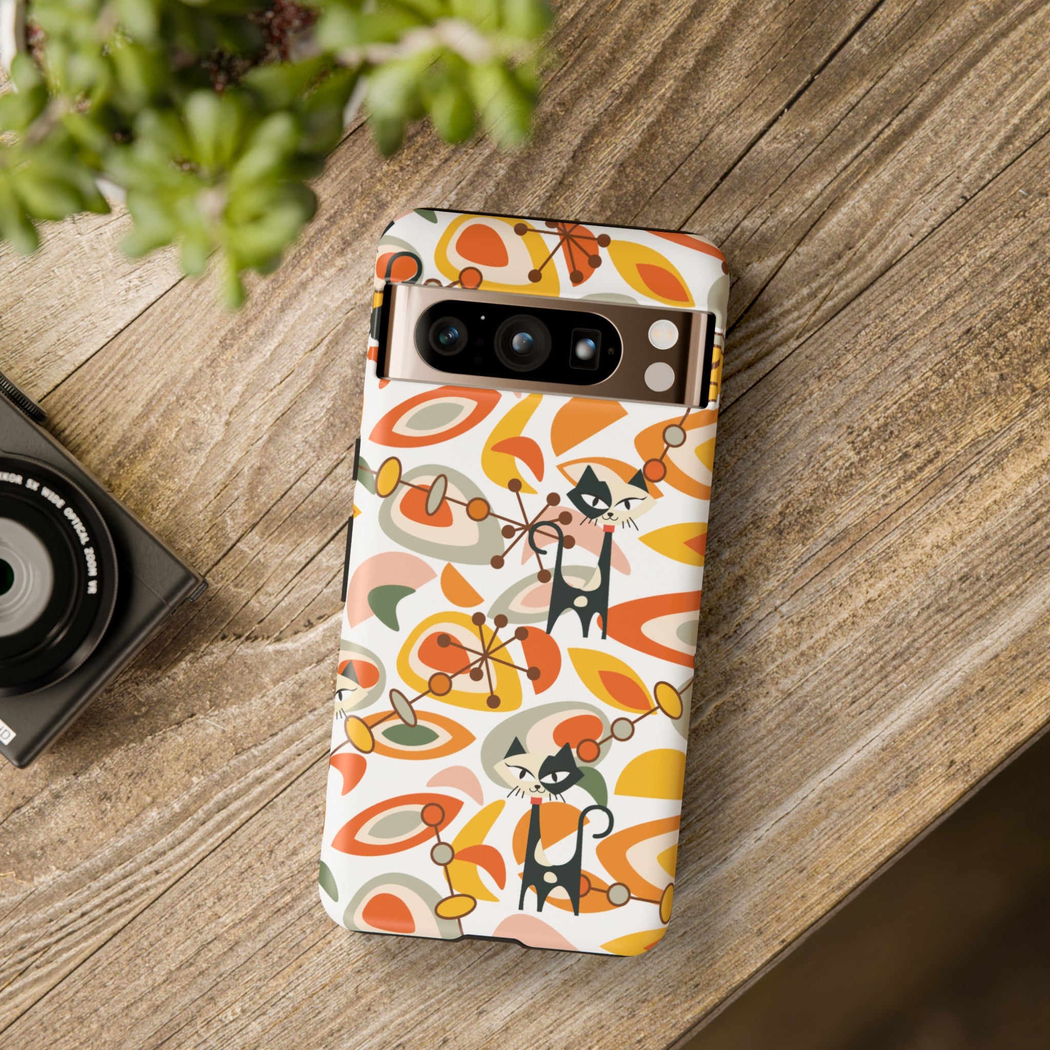 Atomic Cat Mid Mod Orange, Yellow, Groovy Cat Smart Phone Tough Cases