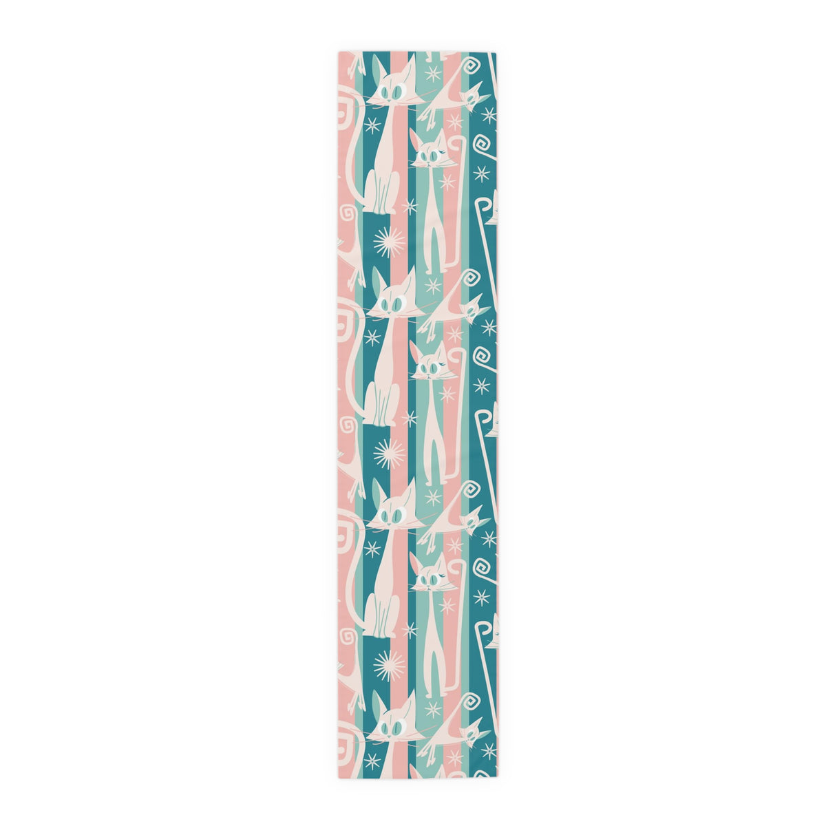 Kitschy Cat Cafe Aqua, Pink Bespoke Home Decor, Mid Century Modern Table Runner - Mid Century Modern Gal